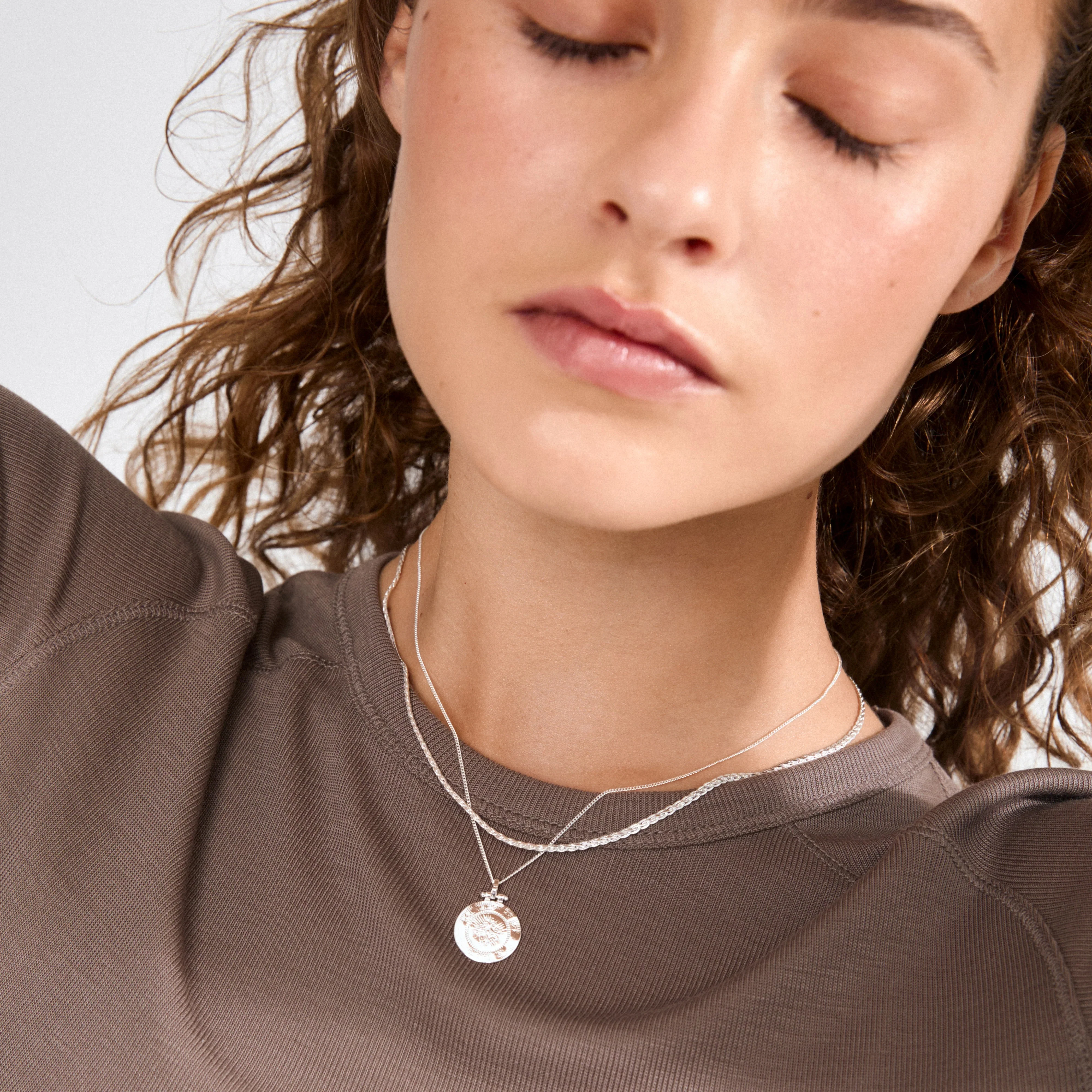 Nomad Double Chain Coin Pendant Necklace Silver - Image 2