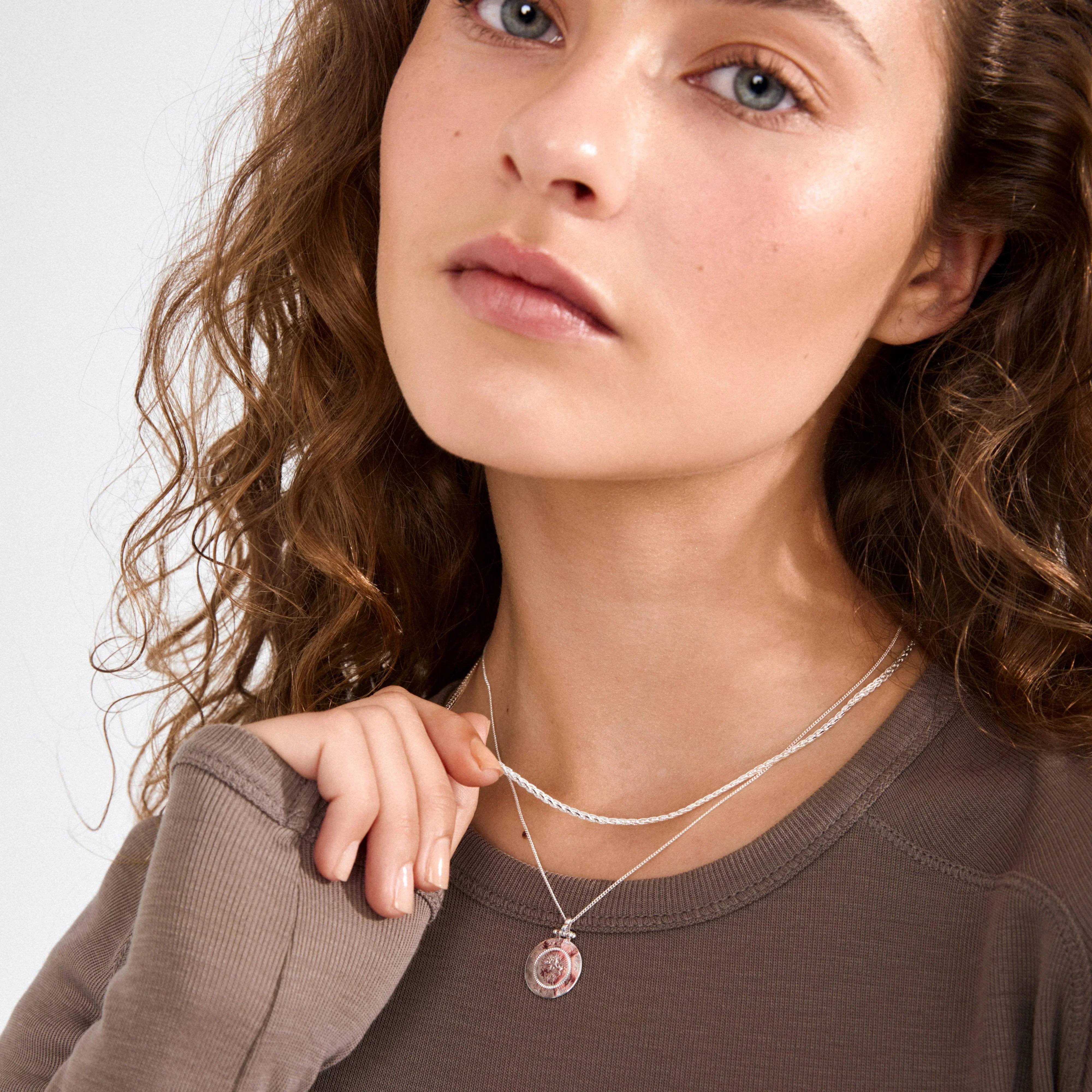 Nomad Double Chain Coin Pendant Necklace Silver - Image 3