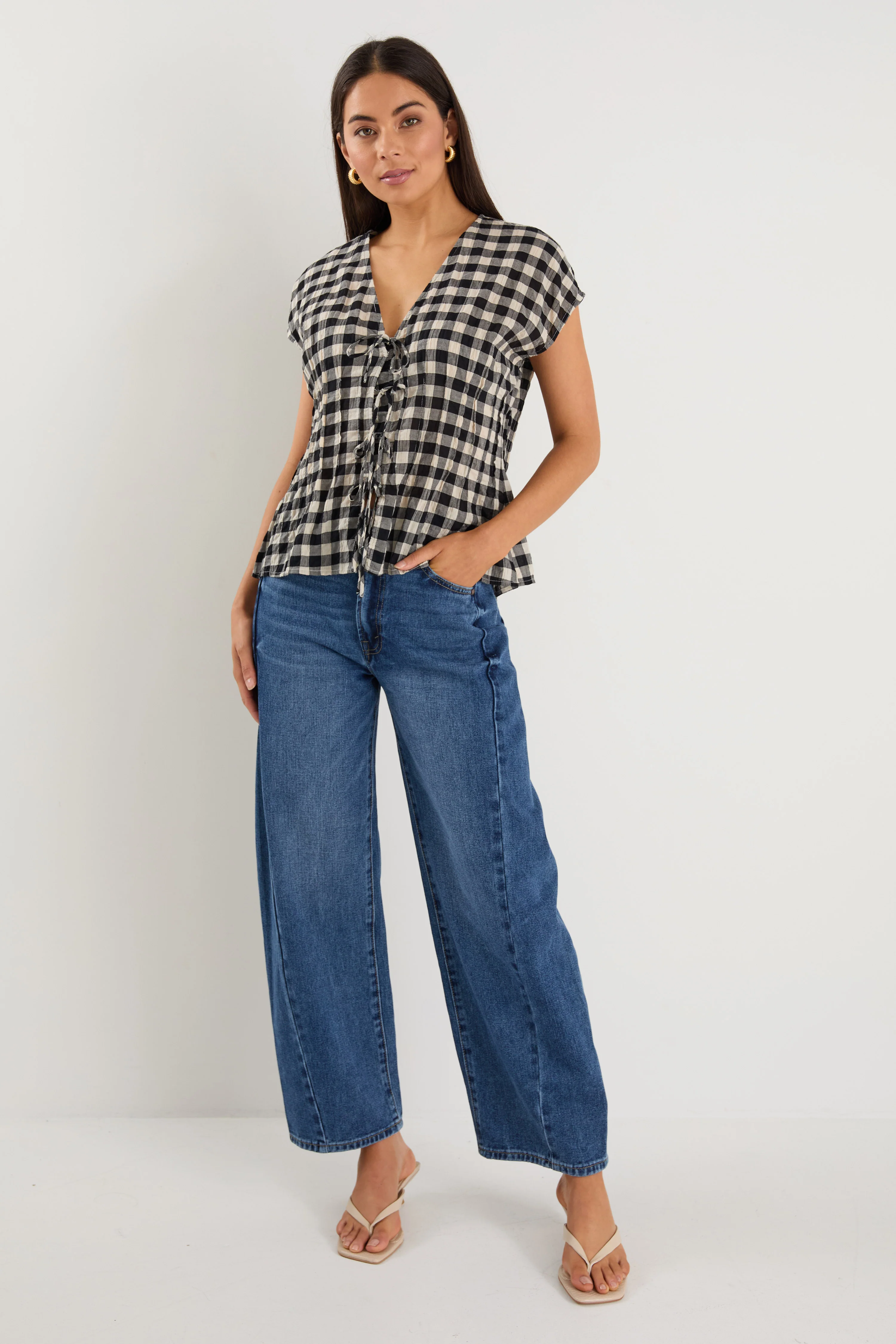 Nouveau Black Gingham Tie Front Vest - Image 2