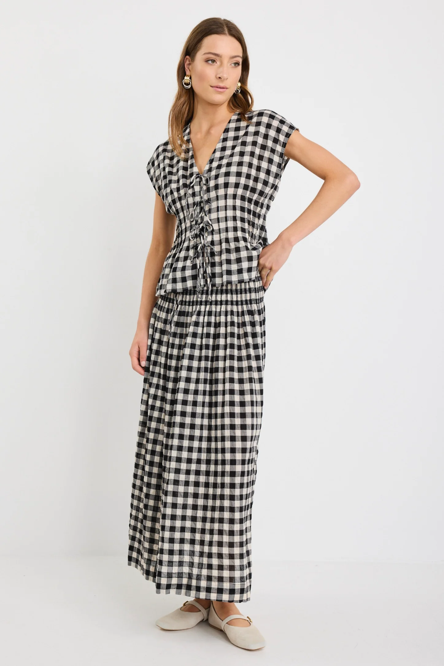 Nouveau Black Gingham Tie Front Vest - Image 4