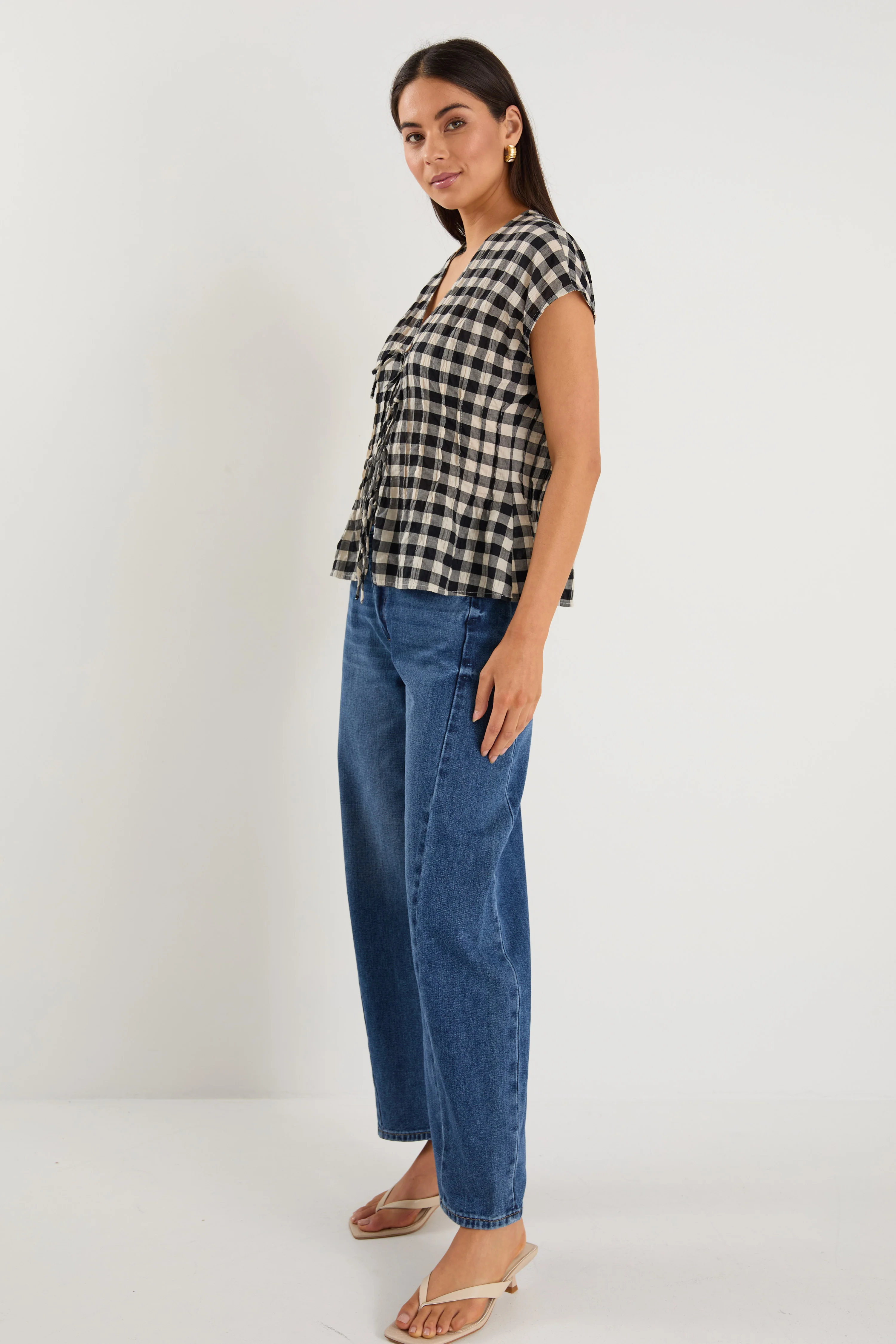 Nouveau Black Gingham Tie Front Vest - Image 5