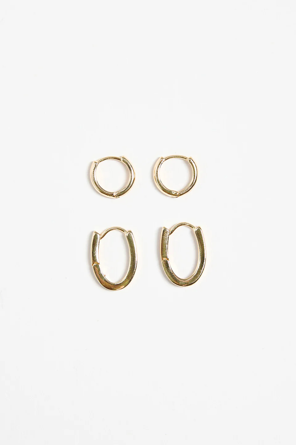 Oblong Hoop Huggie Set Gold Earrings