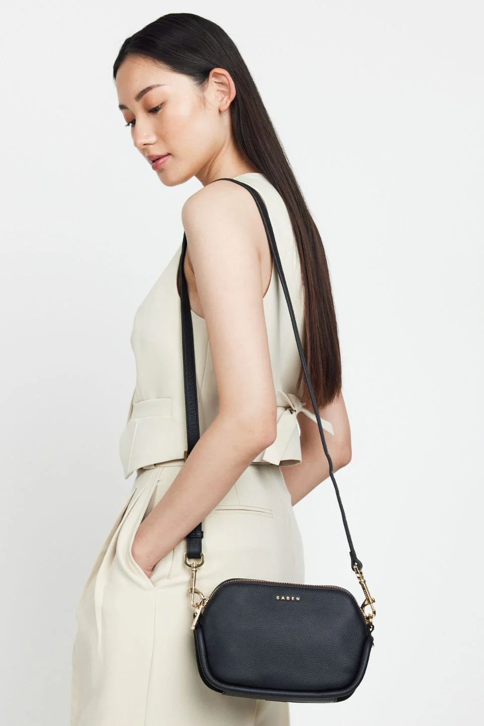 Odile Black Suede Side Crossbody Bag - Image 3