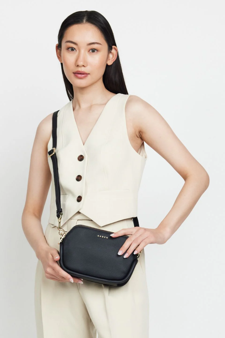 Odile Black Suede Side Crossbody Bag - Image 4