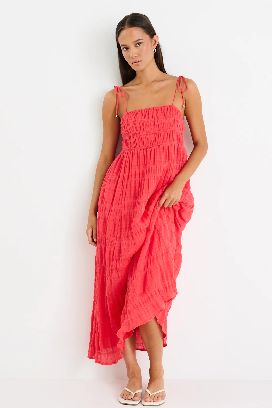 Offshore Poppy Cotton Shirred Strappy Maxi Dress - Image 3