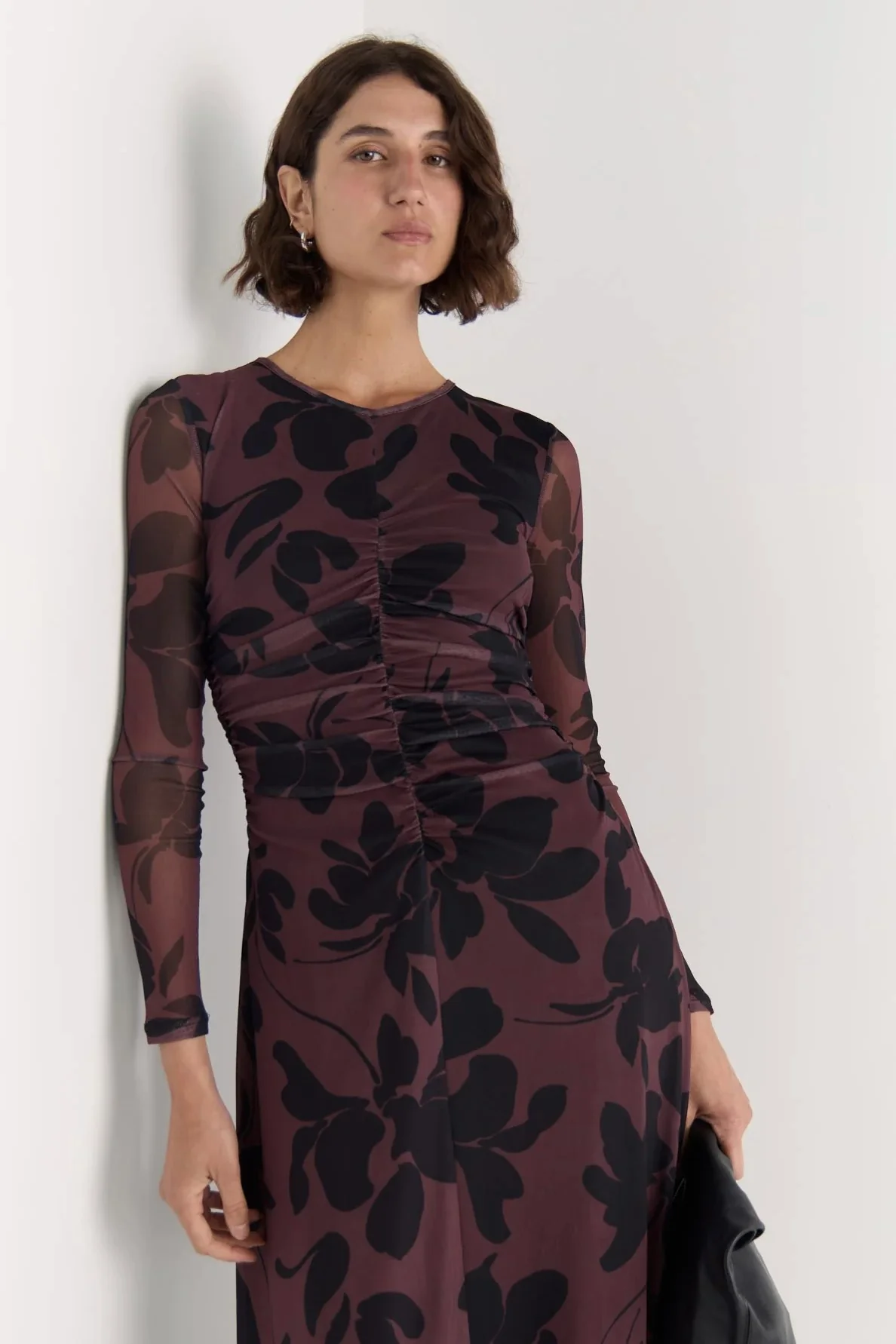 Olina Brown Floral Mesh Maxi Dress - Image 4