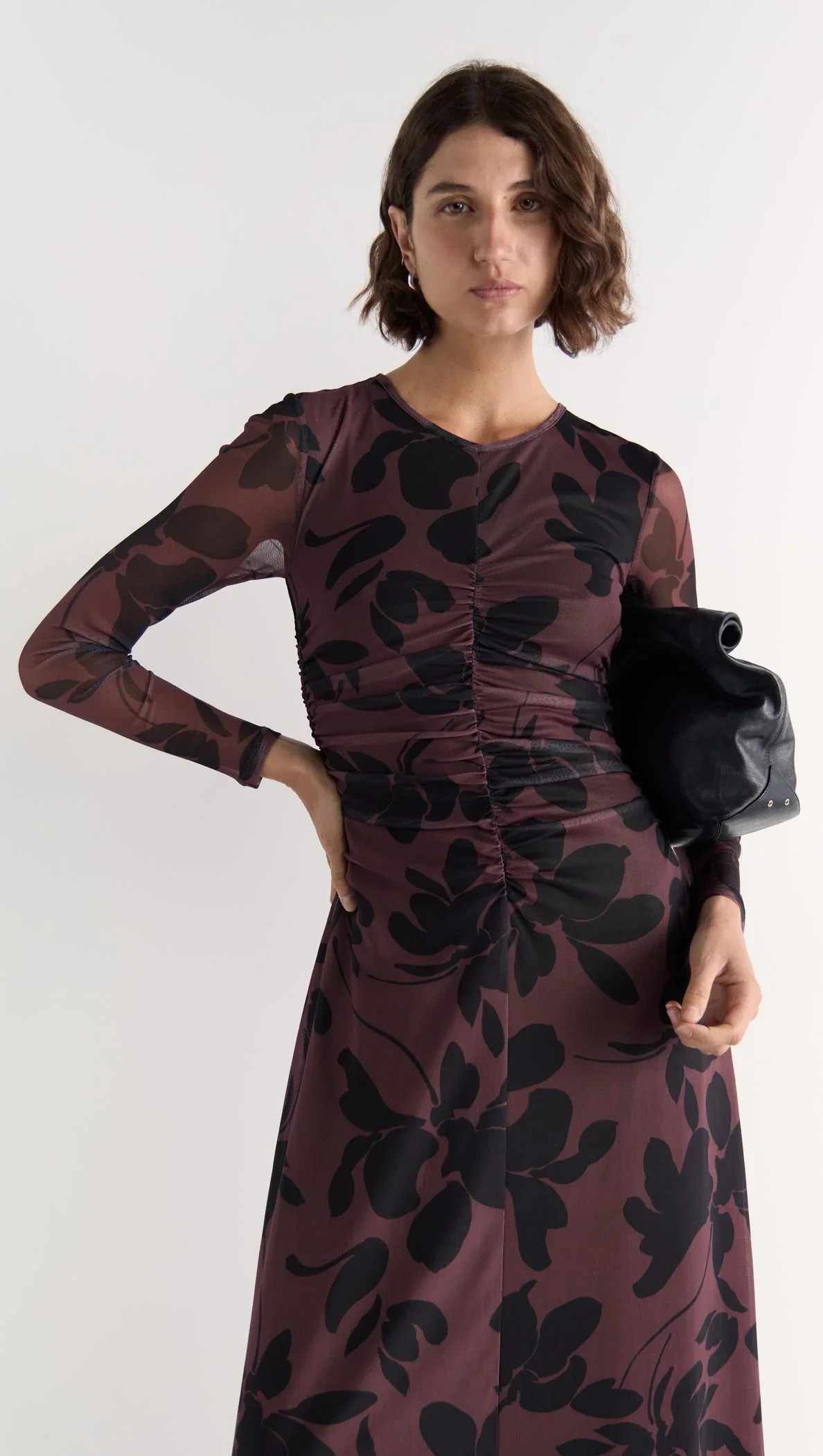 Olina Brown Floral Mesh Maxi Dress - Image 5