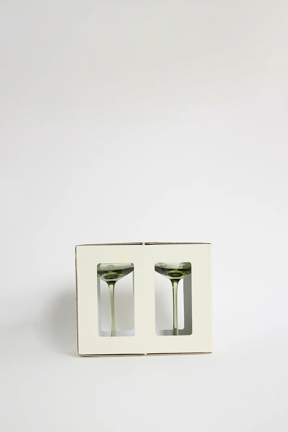 Olive  Green Etched Leaf Set 2 Coupe Cocktail Glasses - Image 5
