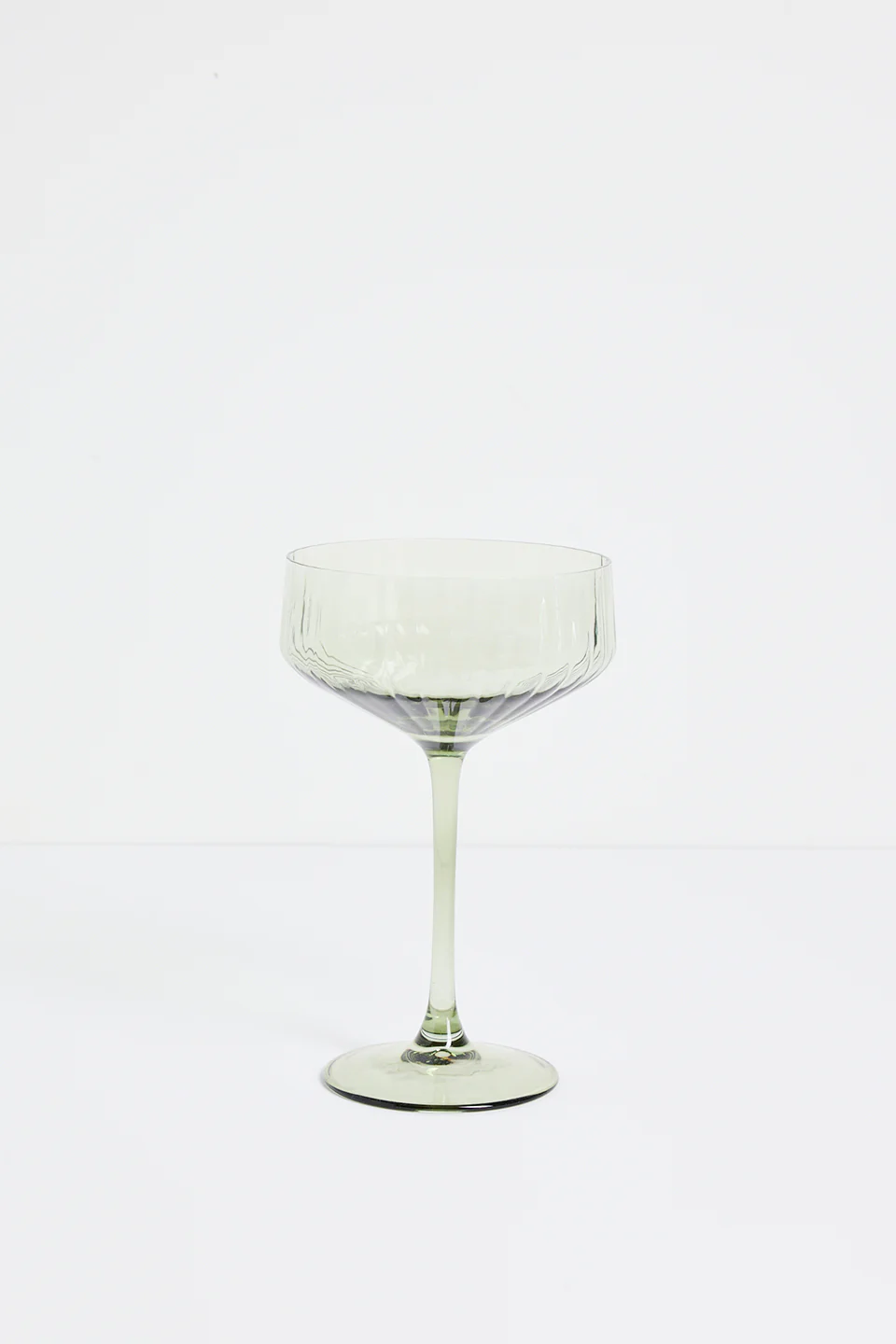 Olive Green Ribbed Set 2 Coupe Cocktail Glasses - Image 3