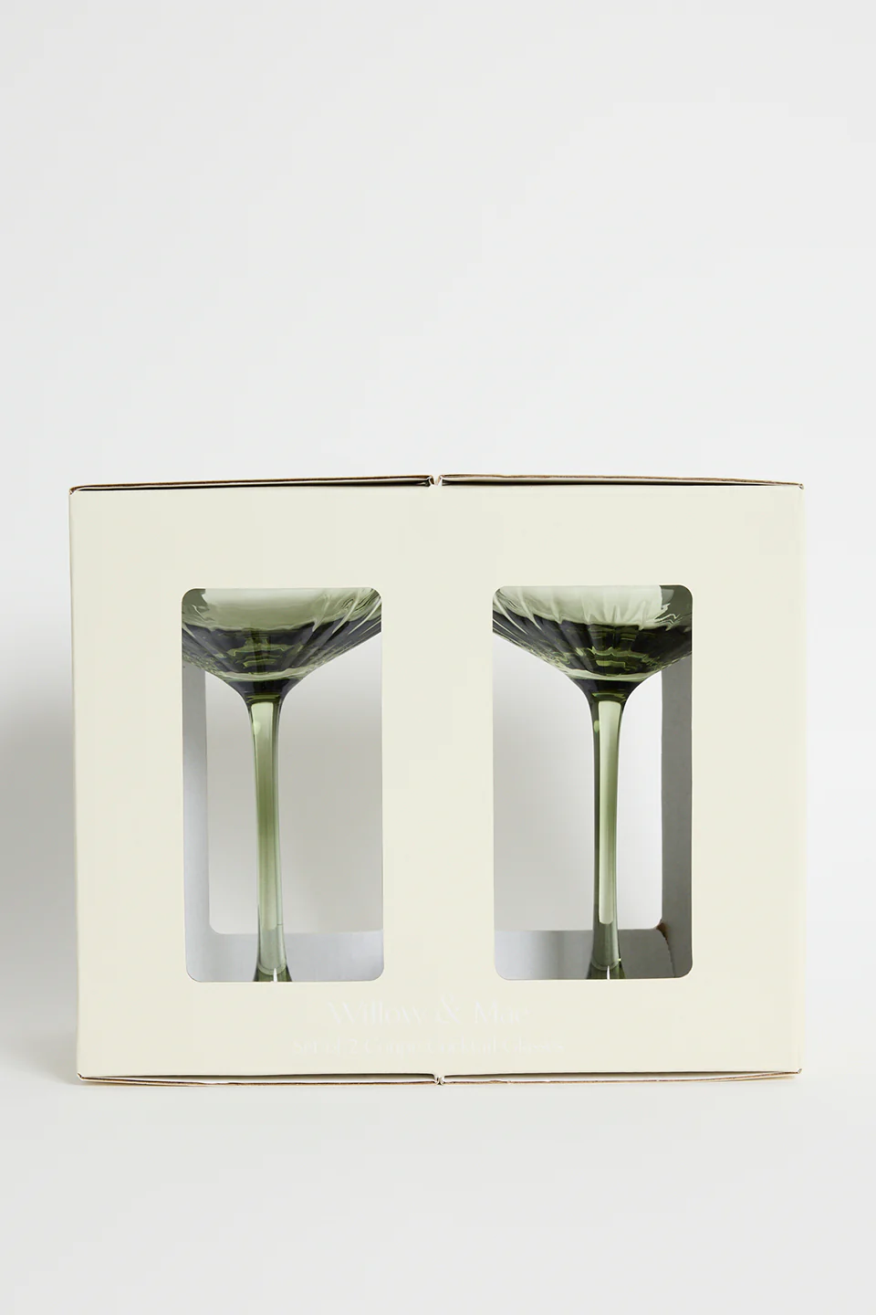 Olive Green Ribbed Set 2 Coupe Cocktail Glasses - Image 4