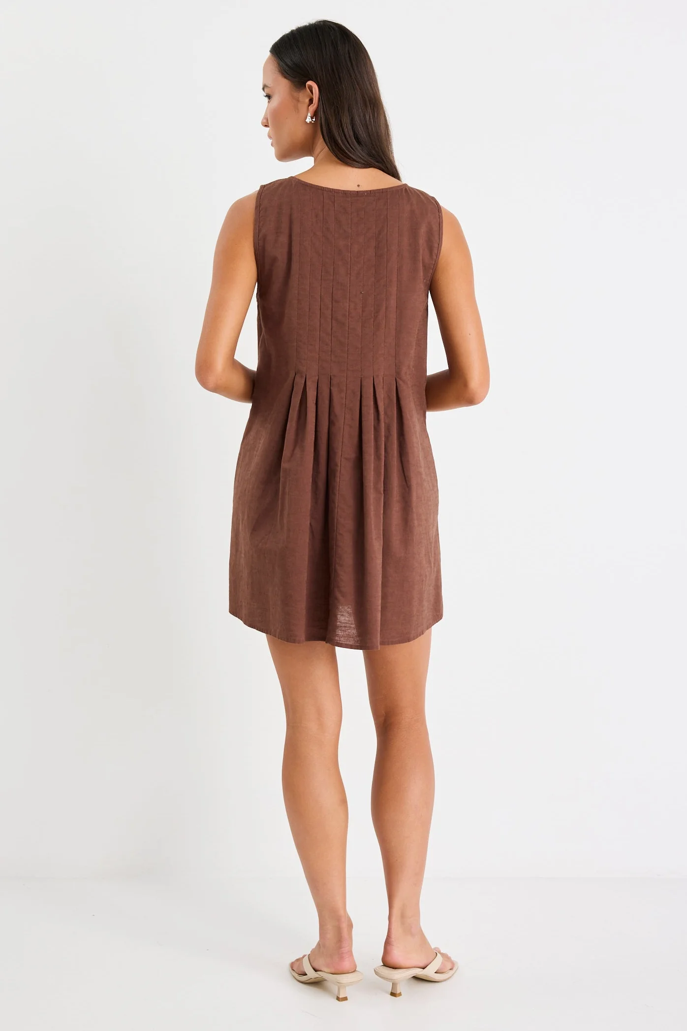 Omega Chocolate Sleeveless Pleated Mini Dress - Image 6