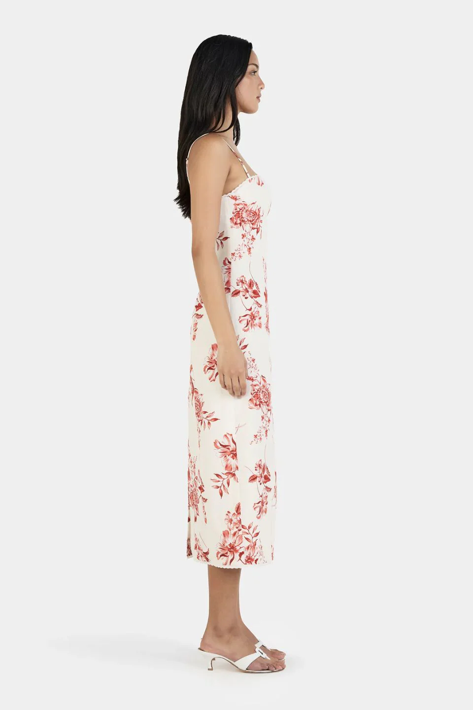Ophelia White Holiday Floral Strappy Midi Dress - Image 3