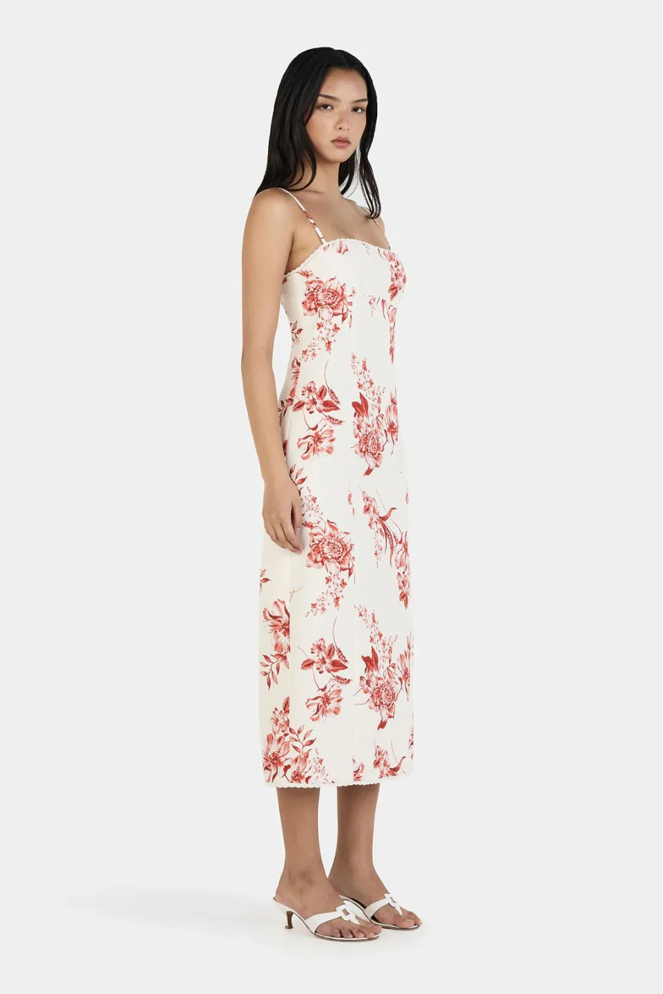 Ophelia White Holiday Floral Strappy Midi Dress - Image 4