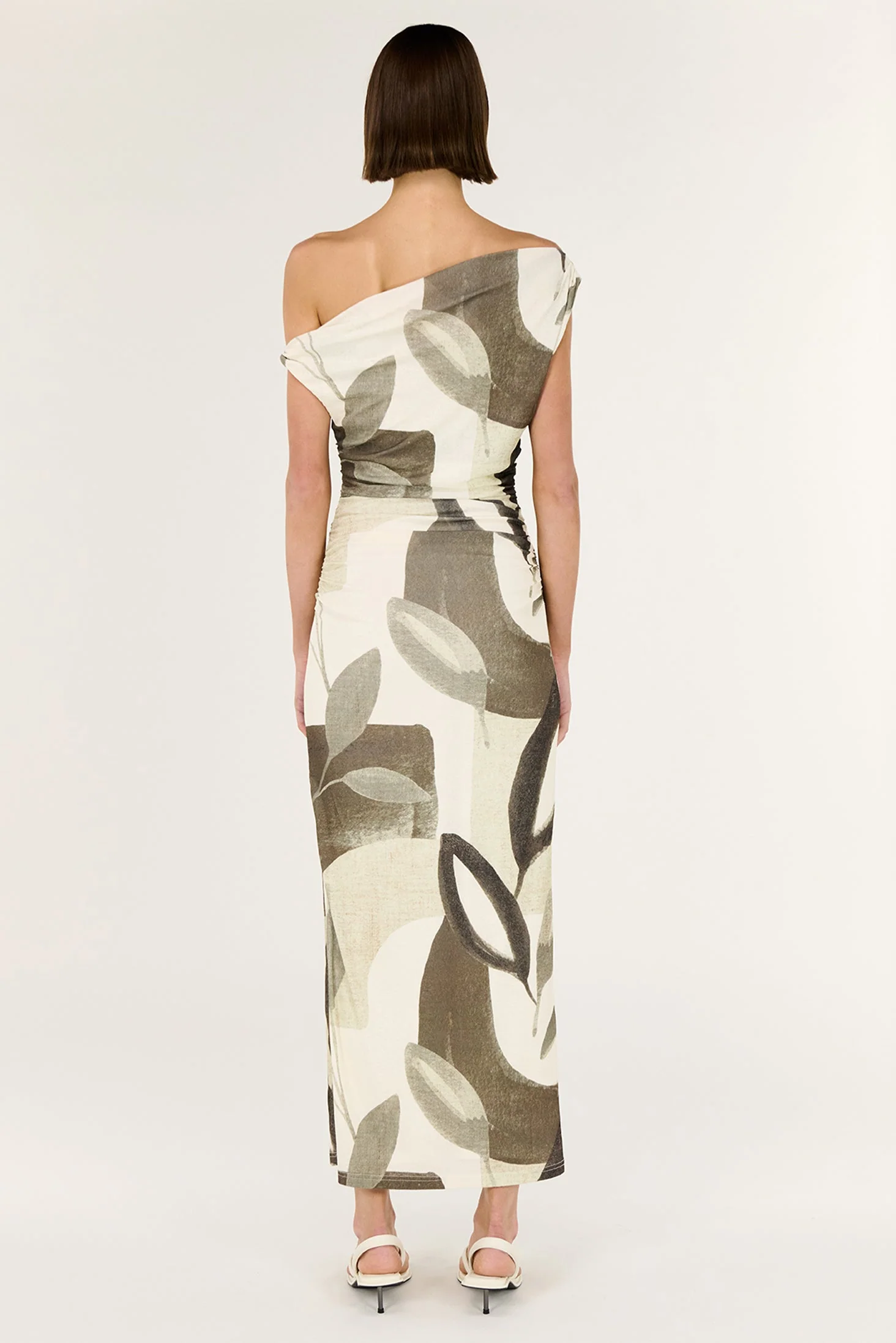 Ophiele Light Leaf Print Twist SS Mesh Midi Dress - Image 4
