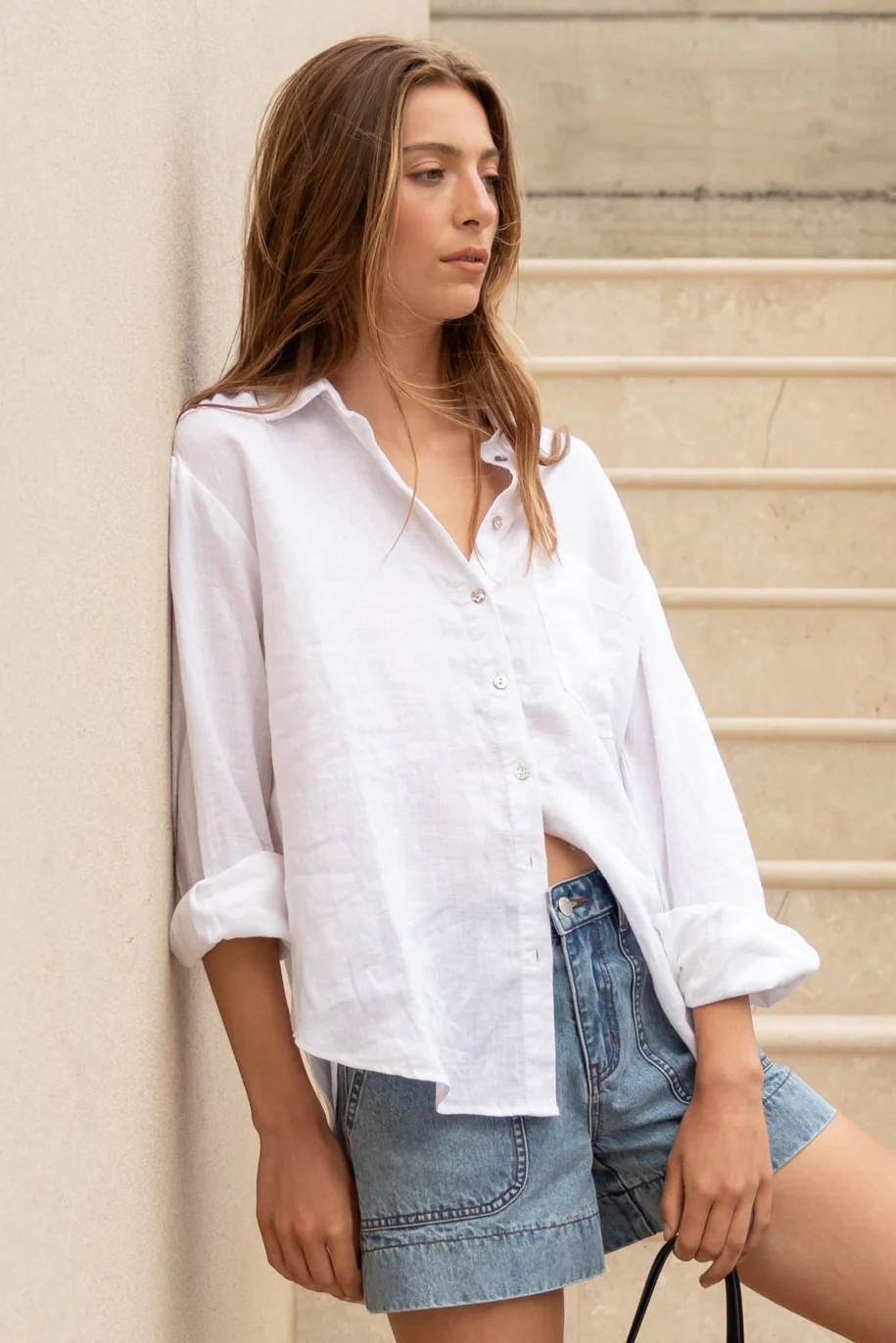 Optimum White Linen Oversized Shirt - Image 2