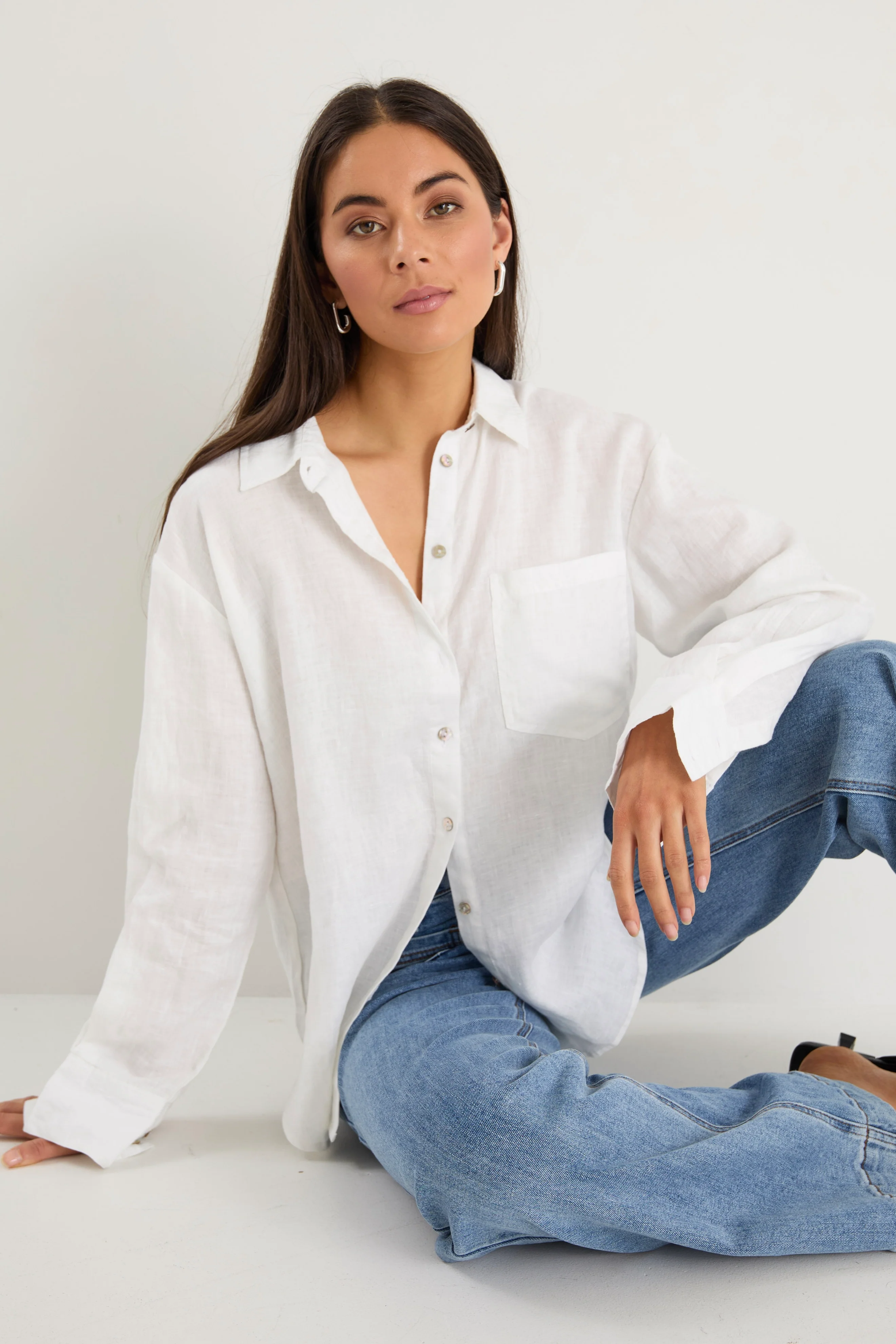 Optimum White Linen Oversized Shirt - Image 3