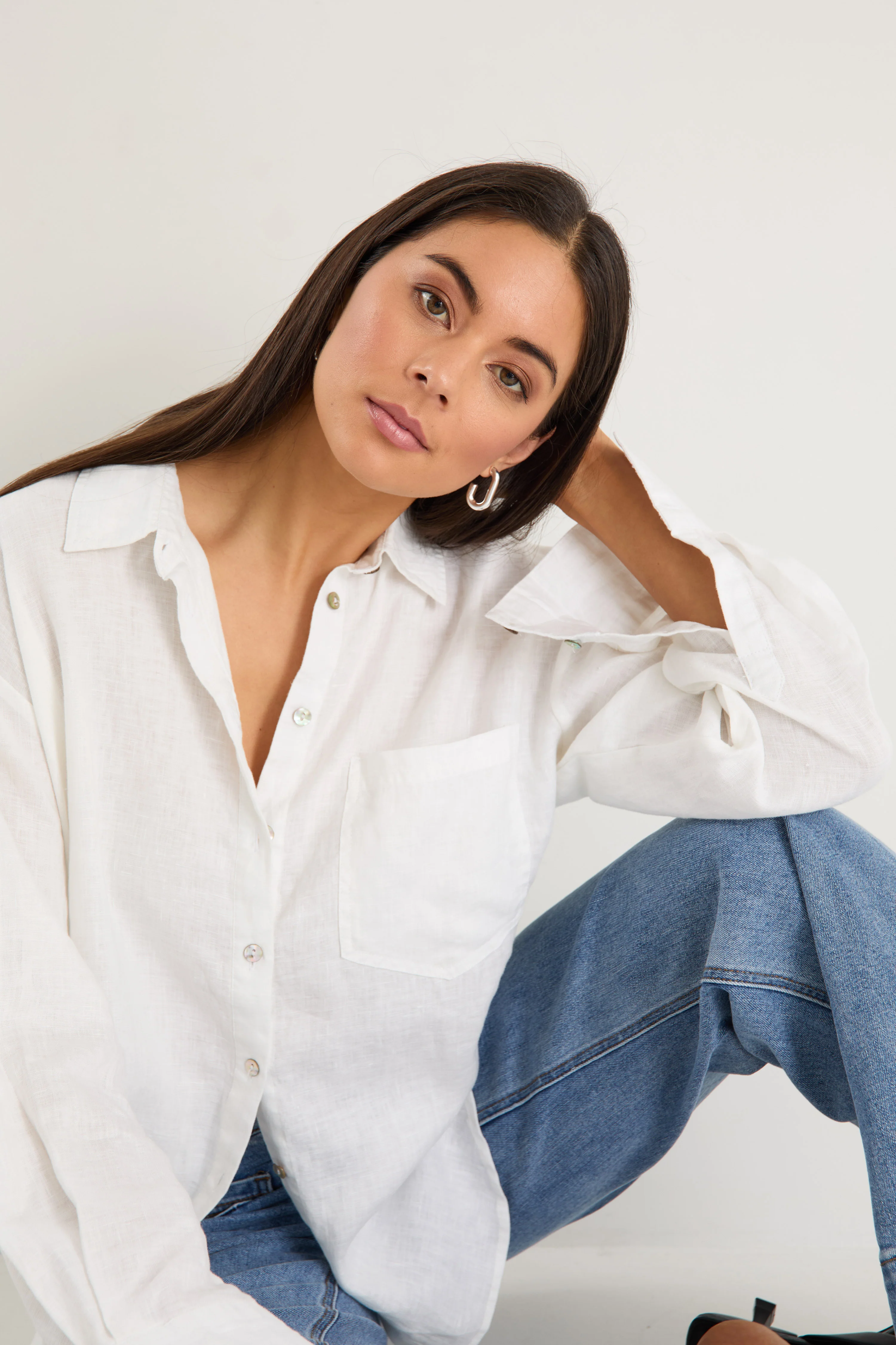 Optimum White Linen Oversized Shirt - Image 4