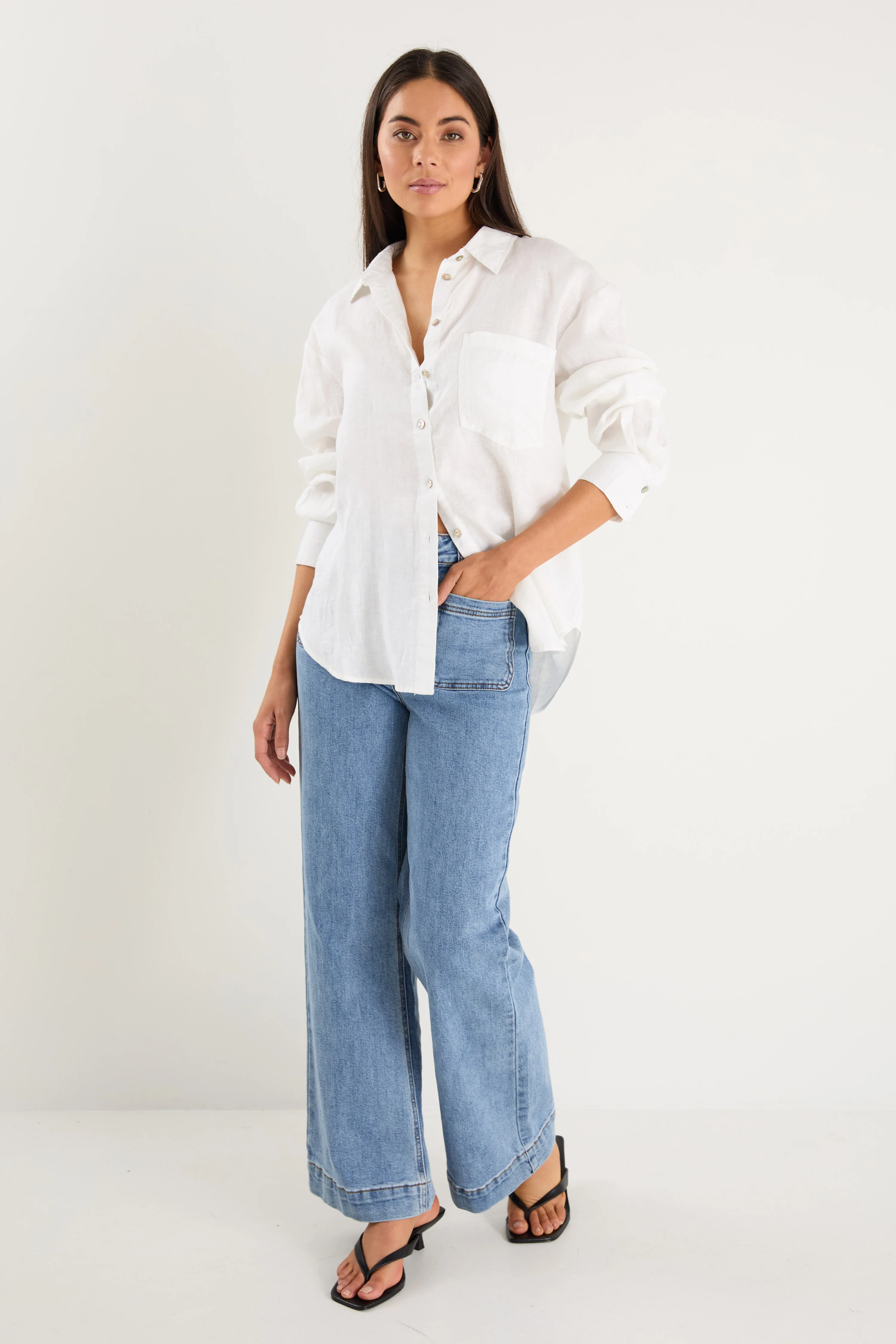 Optimum White Linen Oversized Shirt - Image 5