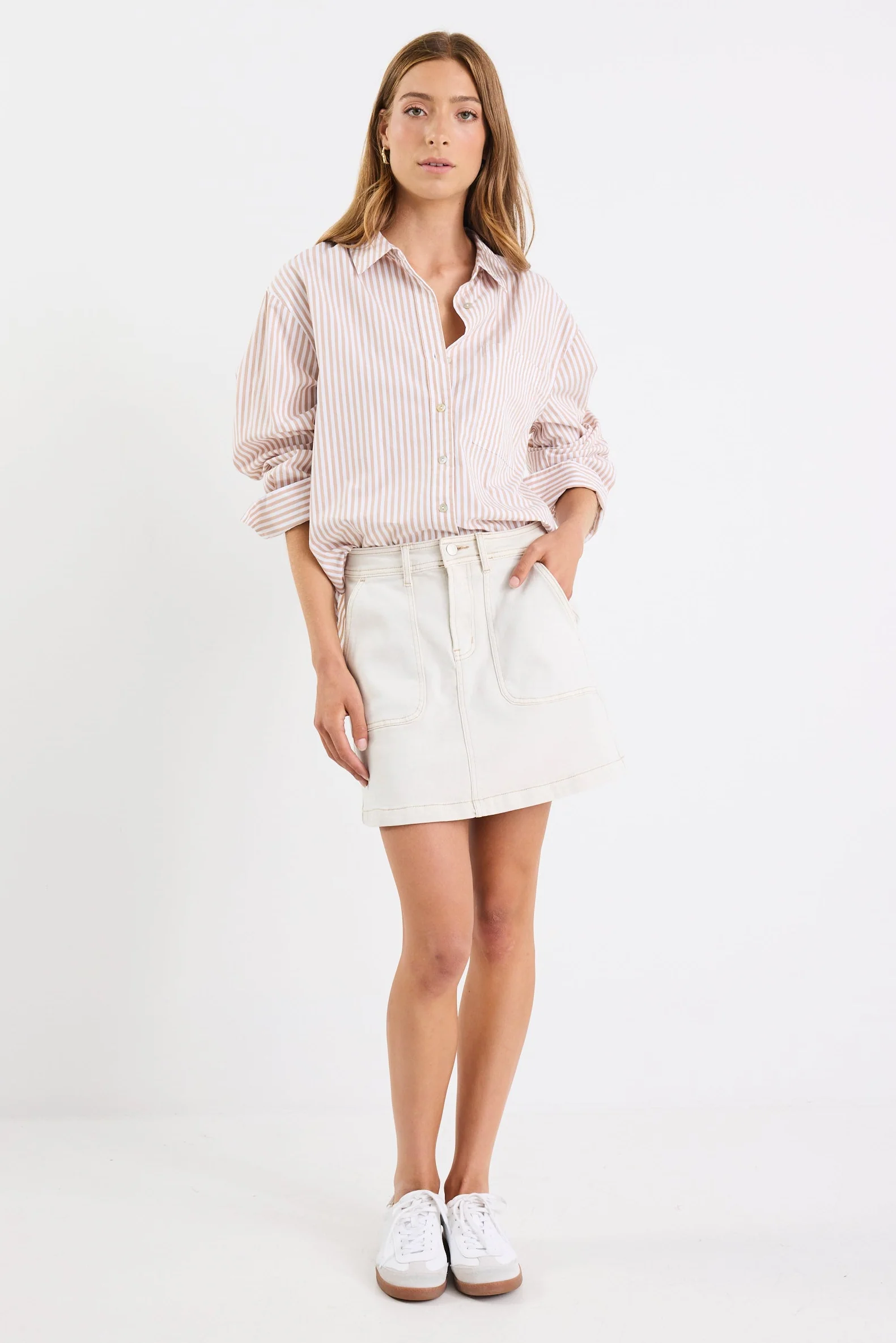 Orchard Ecru Denim Pocket Front Mini Skirt