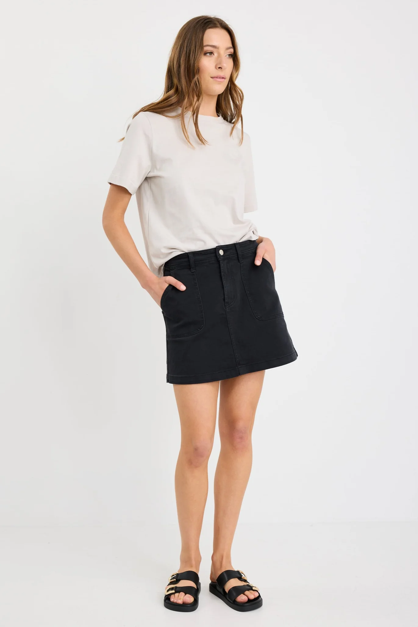 Orchard Washed Black Pocket Front Denim Mini Skirt - Image 2