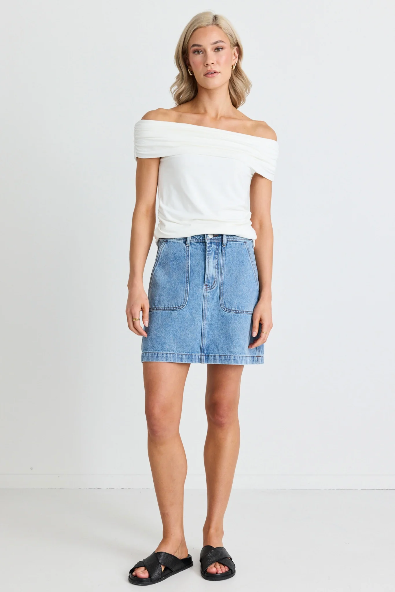 Orchard Mid Blue Pocket Front Denim Mini Skirt - Image 3