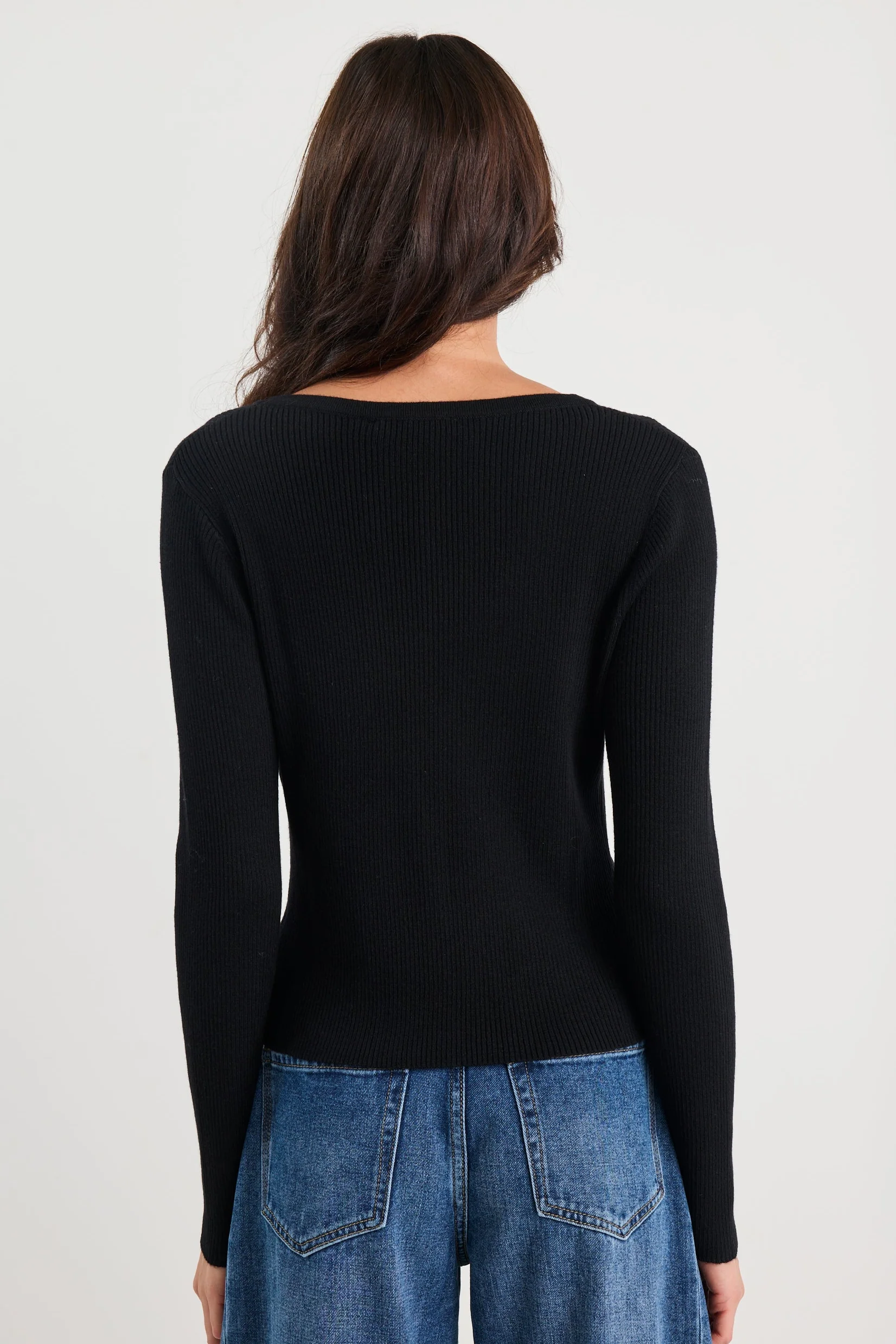 Originality Black V Neck Rib Knit Cardigan - Image 4