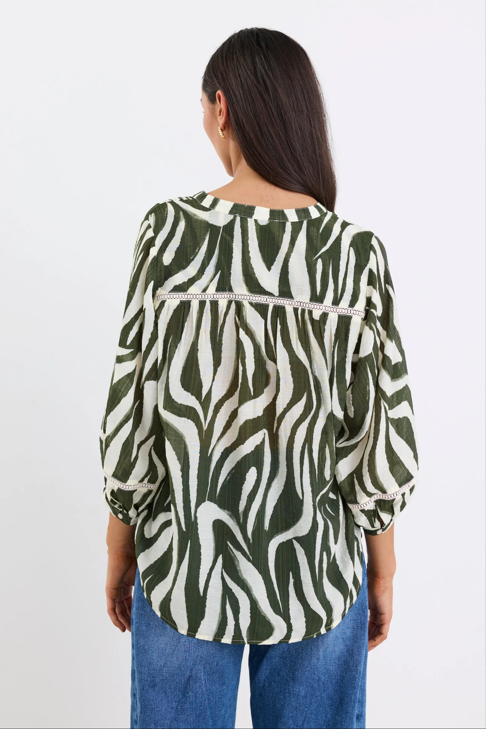 Ornamental Khaki Zebra Lace Insert Pintuck SS Shirt - Image 7