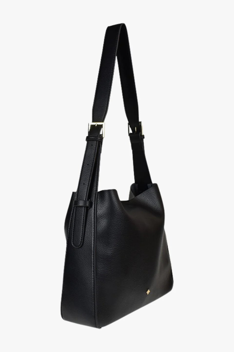 Otto Black Grain Vegan Leather Slouch Bucket Bag - Image 3