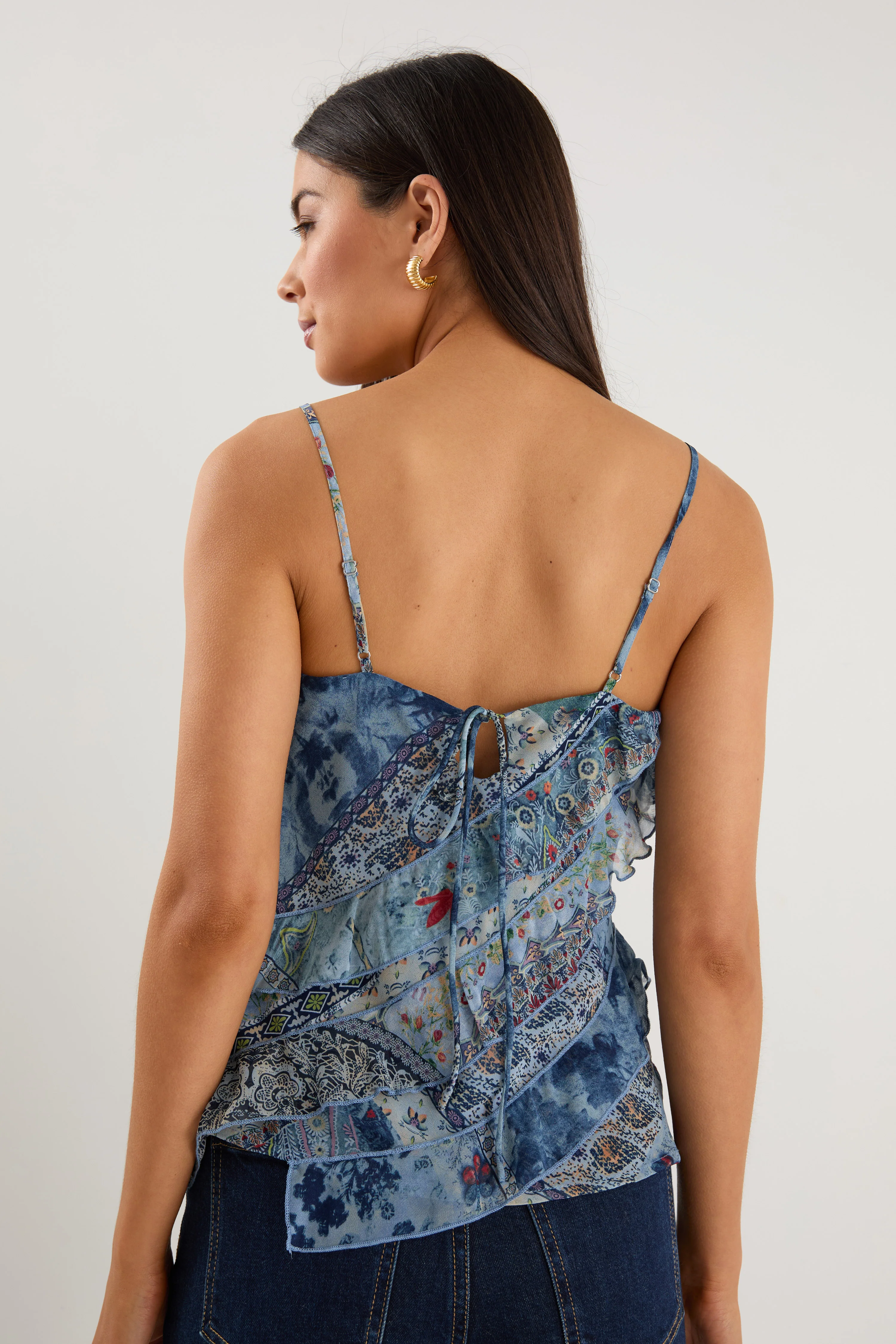 Outgoing Blue Scarf Print Frill Front Cami Top - Image 4