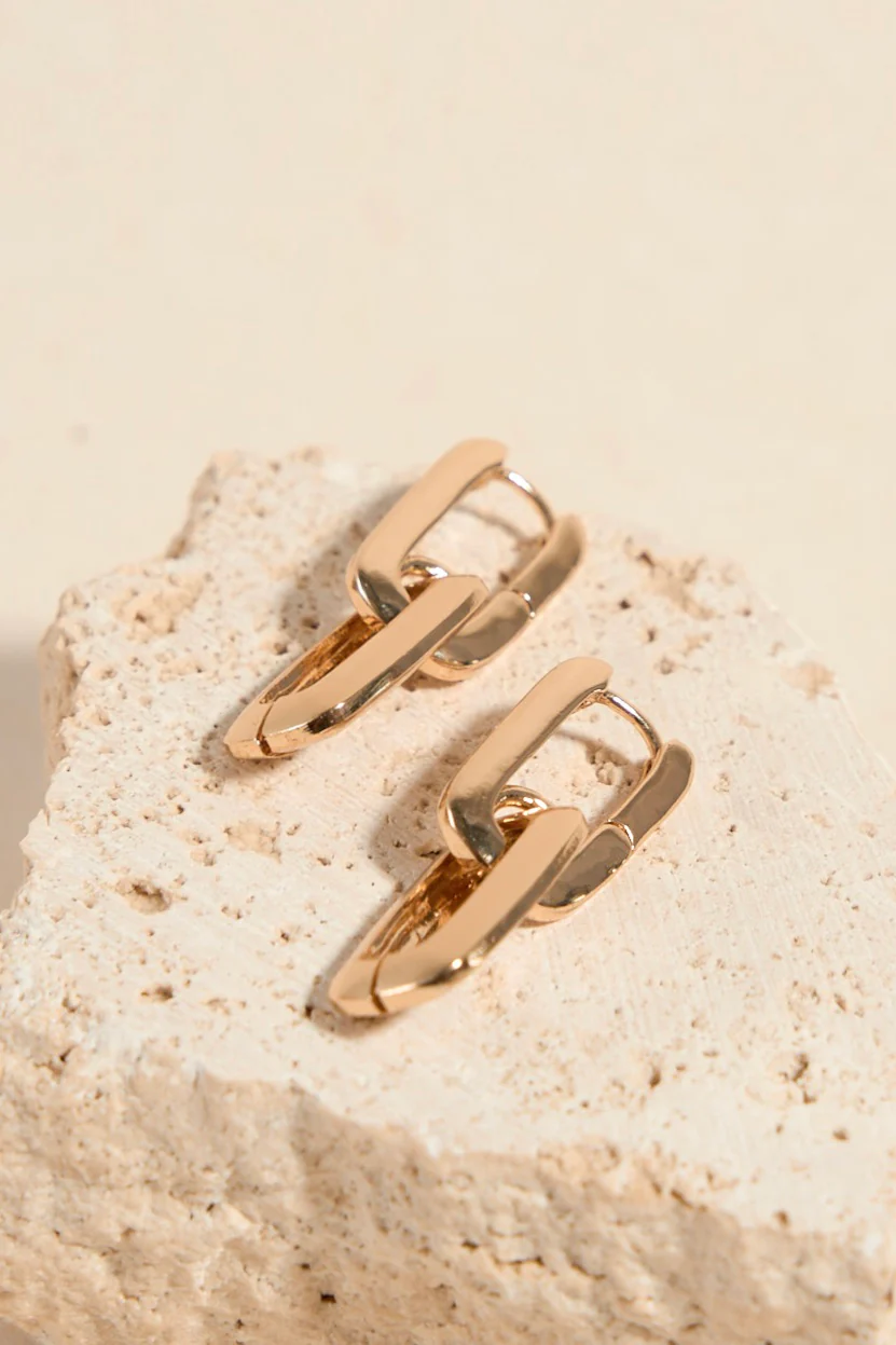 Oval Double EOL Link Gold Hoop Earrings - Image 2
