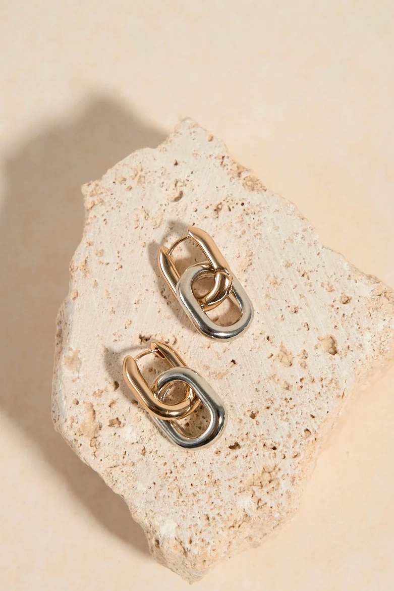 Oval Drop Gold + Rhodium Earrings - Image 3