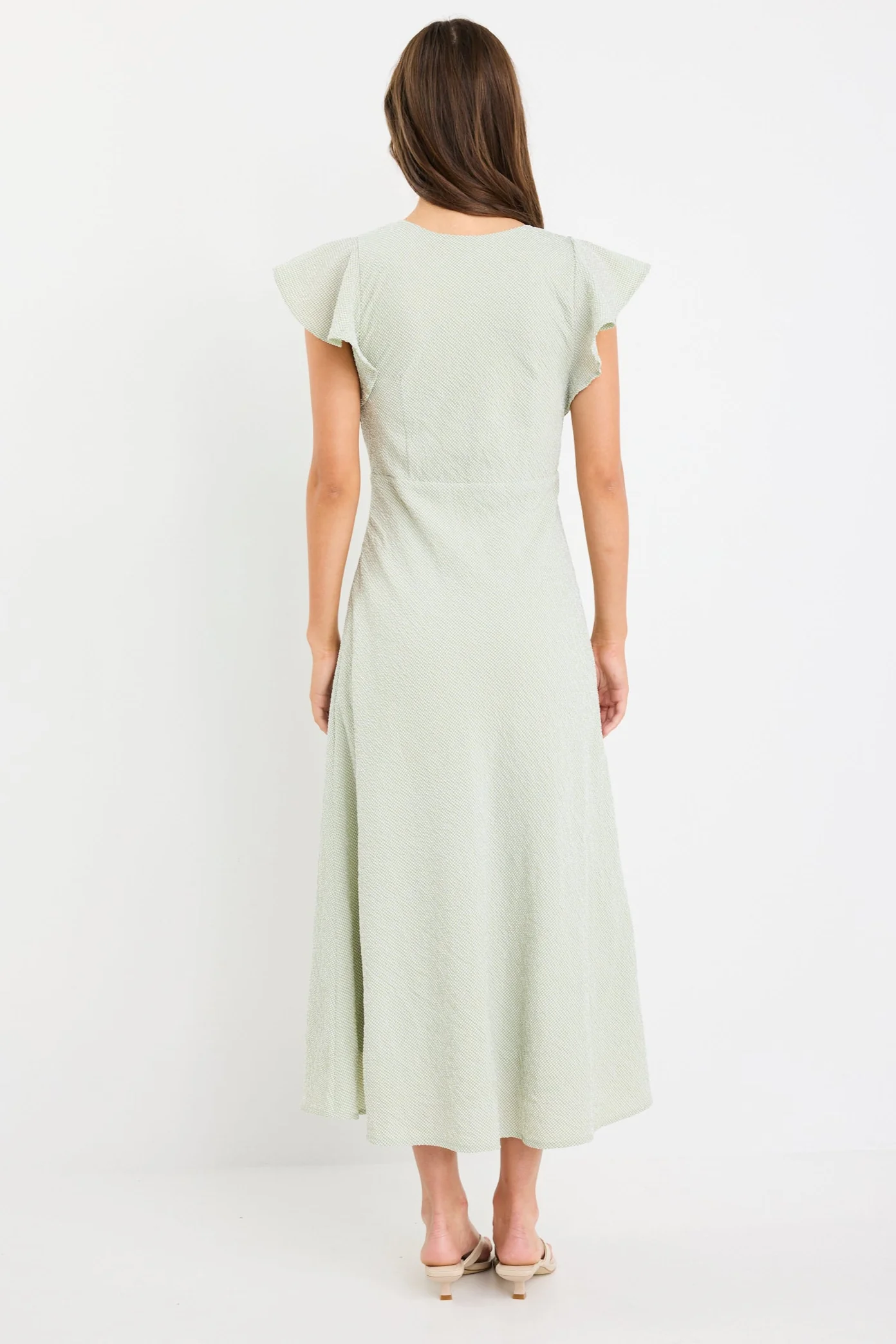 Ovation Sage Gingham Flutter SS Keyhole Tie Midi Dress - Image 6