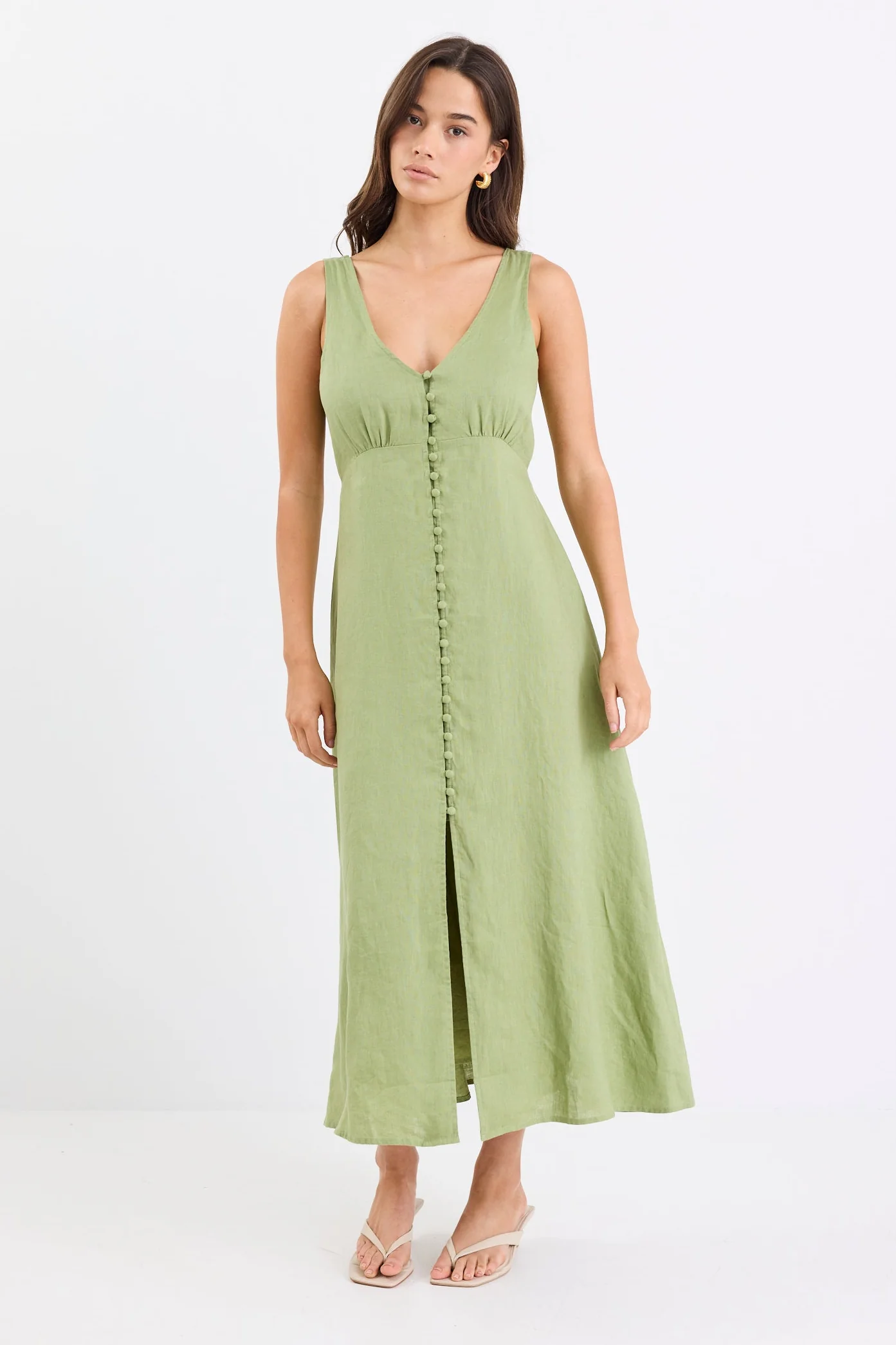 Panama Moss Sleeveless Button Front Midi Dress - Image 3