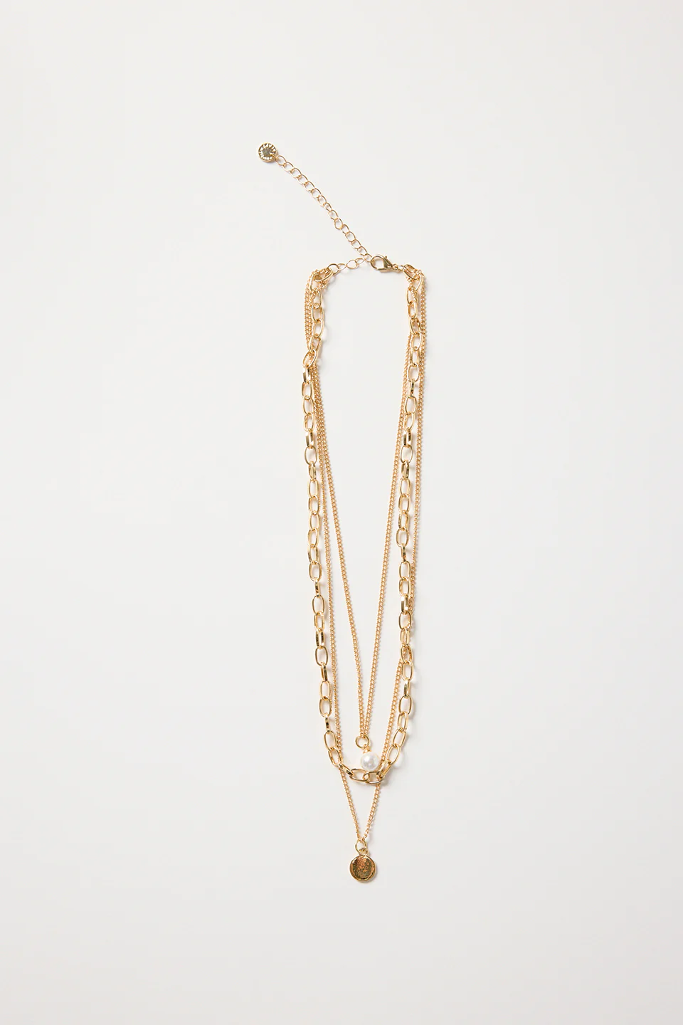 Paperclip + Pearl Triple Gold Chain Necklace - Image 3