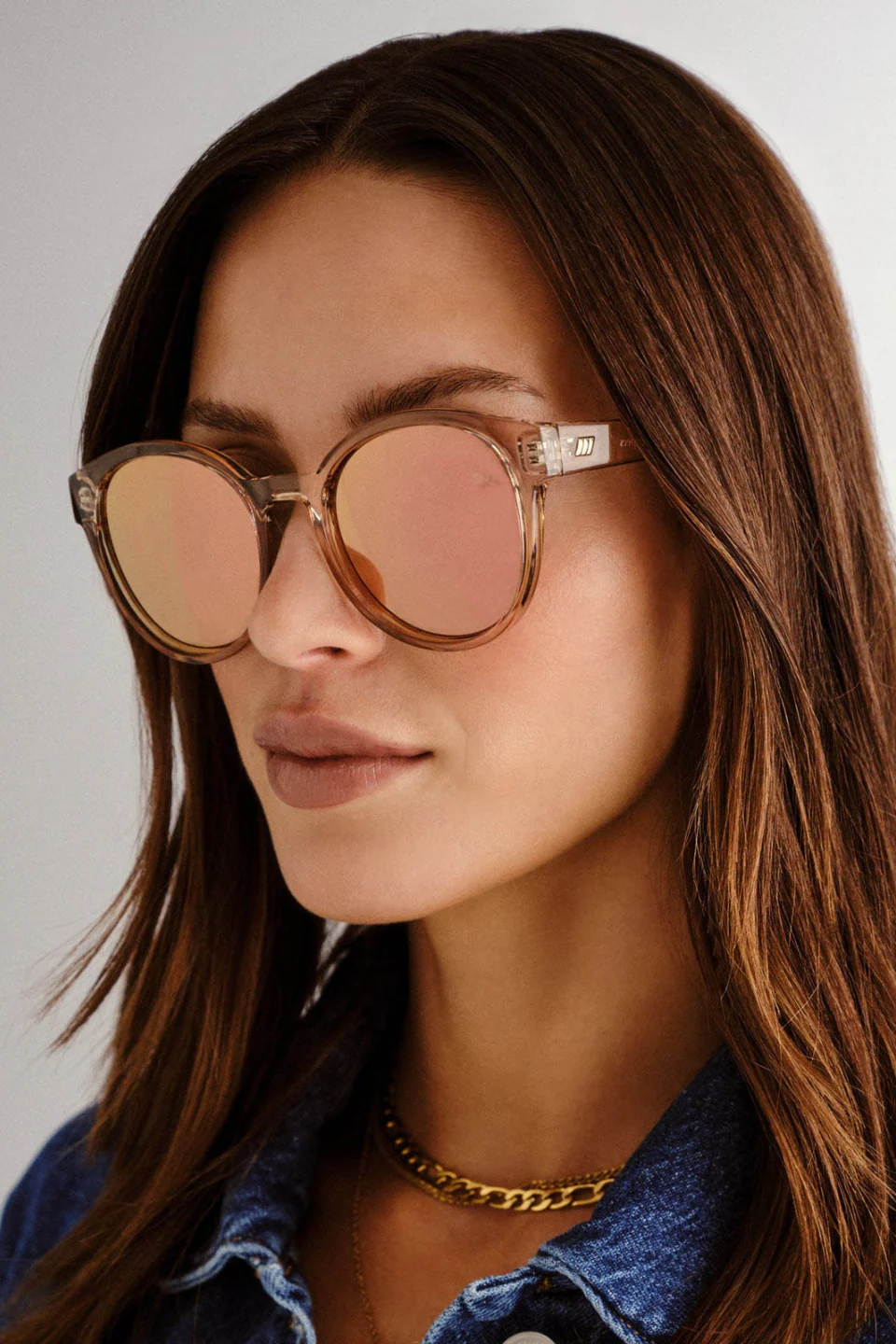 Paramount Round Clear Tan Brass Mirror Lens Sunglasses - Image 5
