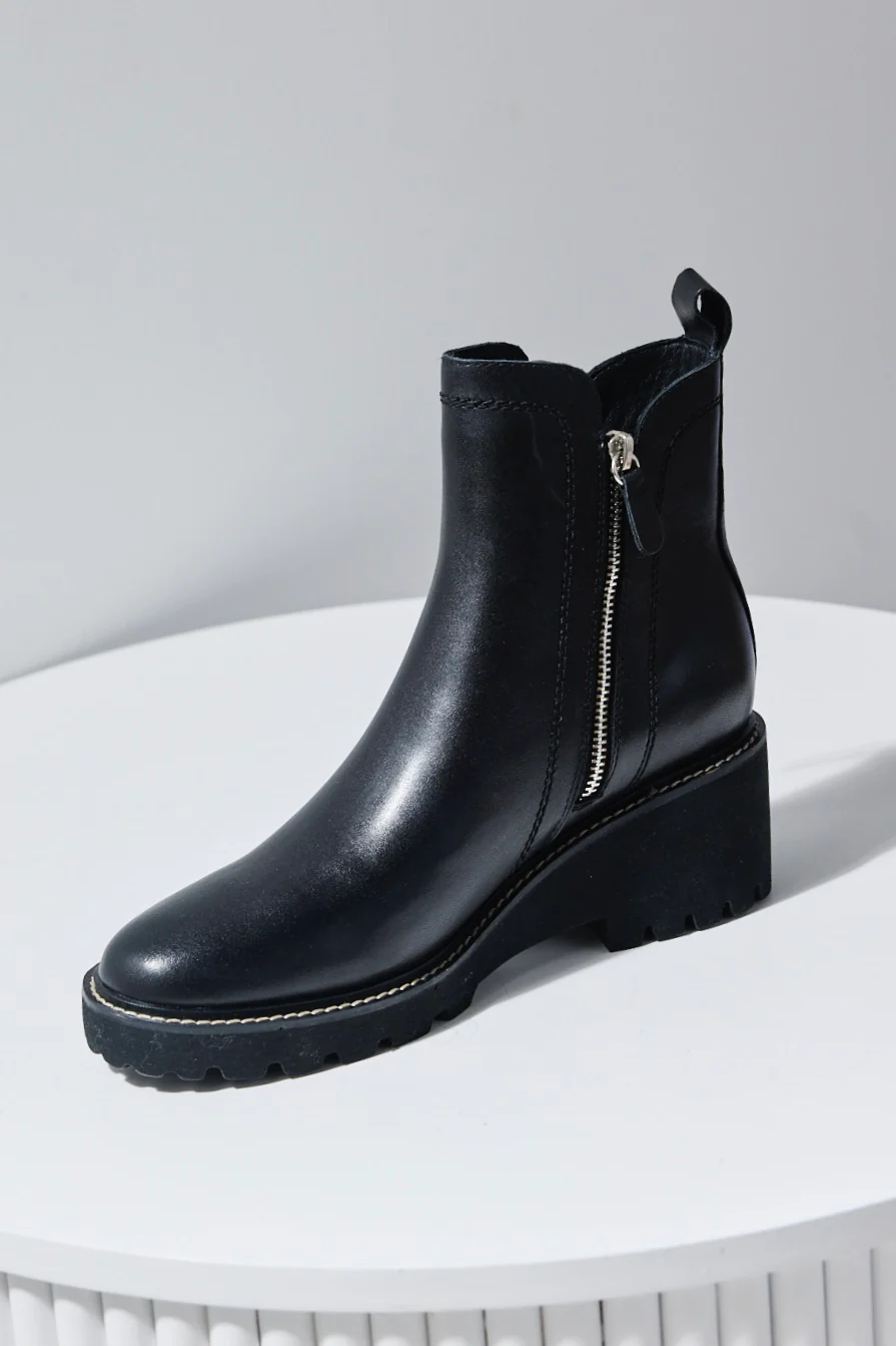 Parson Black Chunky Zip Leather Ankle Boot - Image 2