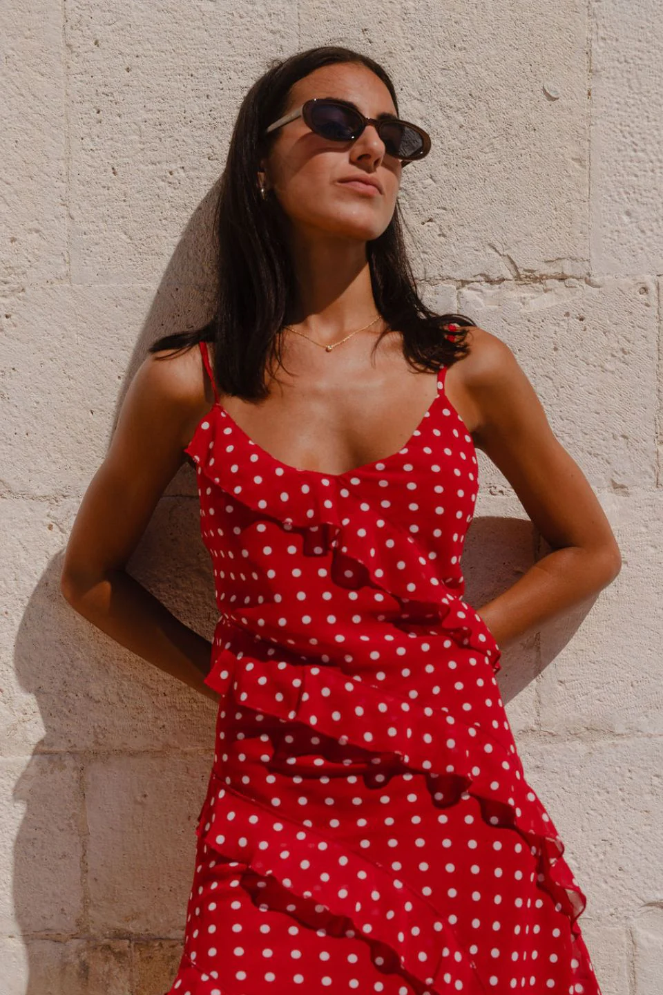 Passion Cherry Ditsy Polka Dot Bias Ruffle Mini Slip Dress - Image 4