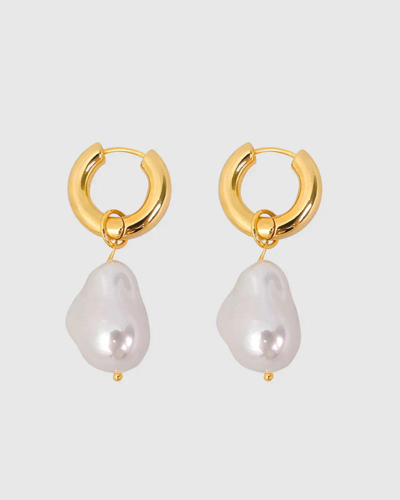 Pearl Drop Gold Plated Hoop Earring