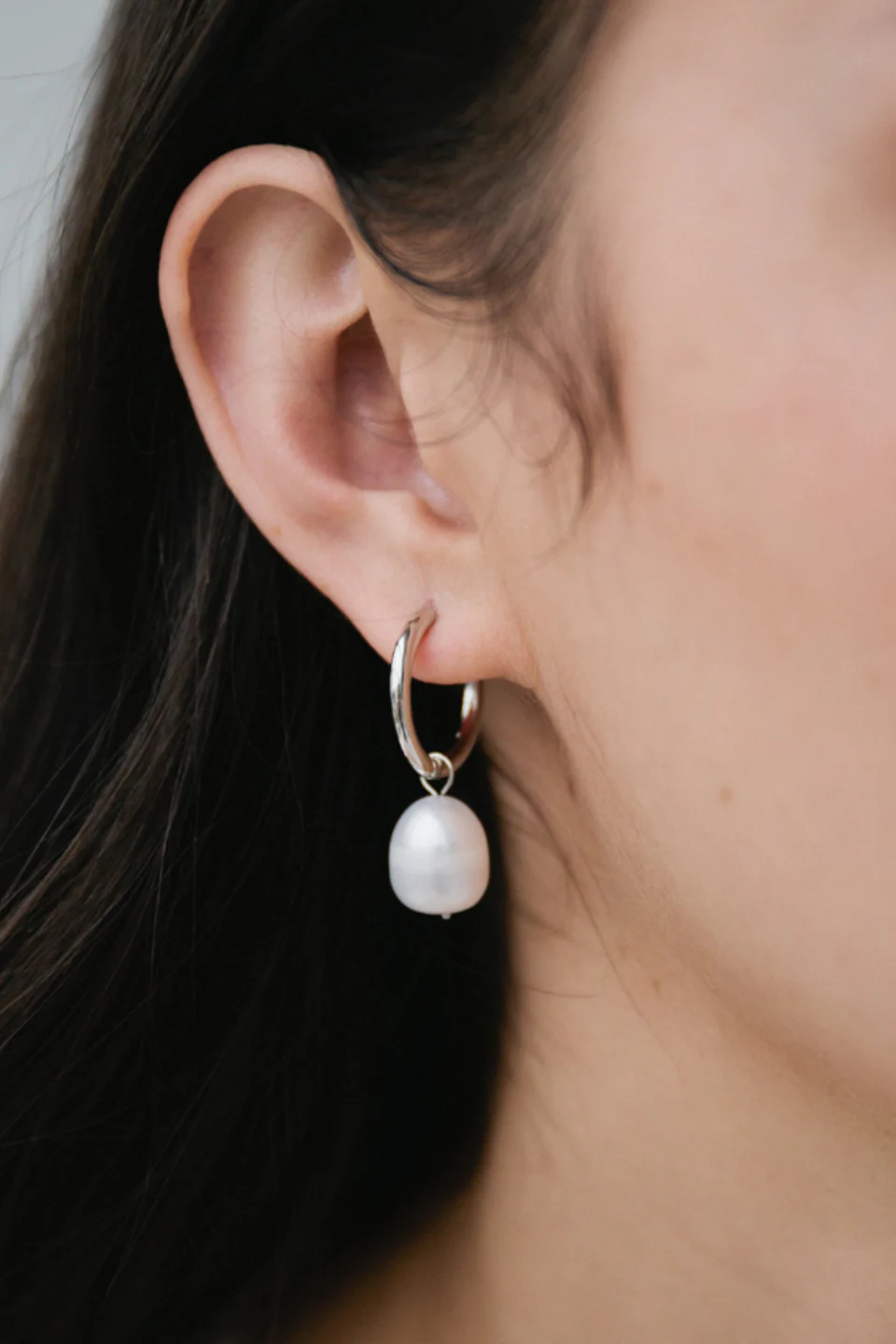 Pearl Silver EOL Hoop Huggies