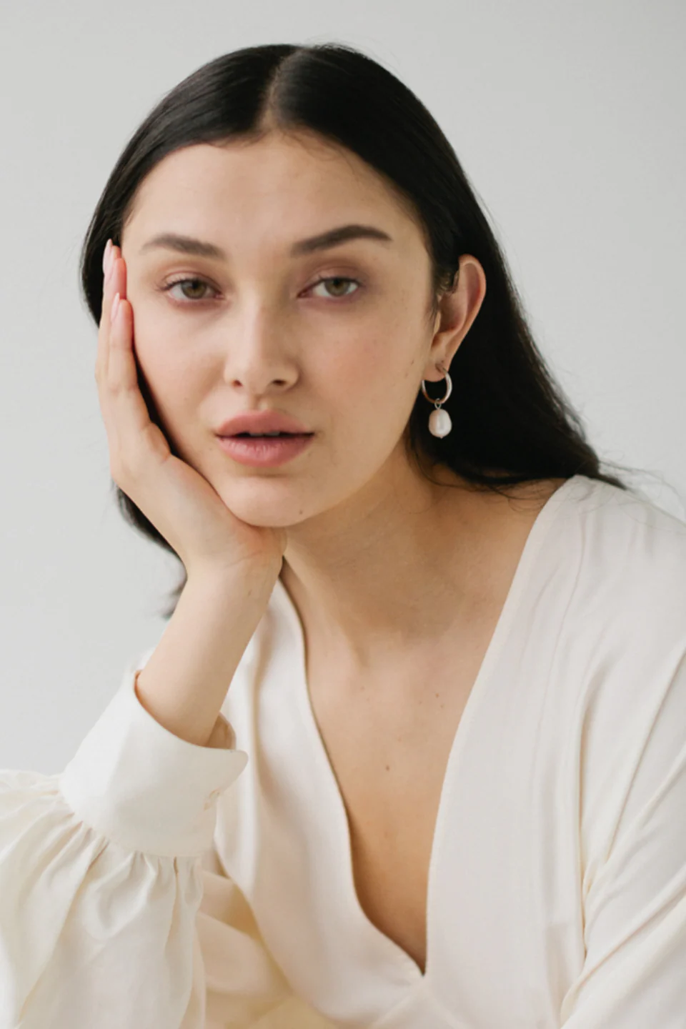 Pearl Silver EOL Hoop Huggies - Image 2
