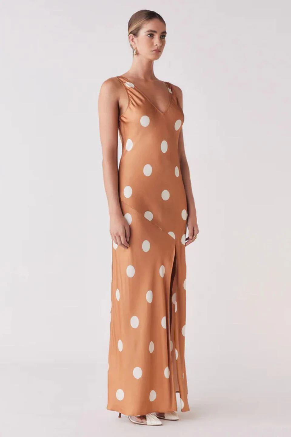 Penny Toffee Spot Sleeveless Satin Midi Slip Dress - Image 3