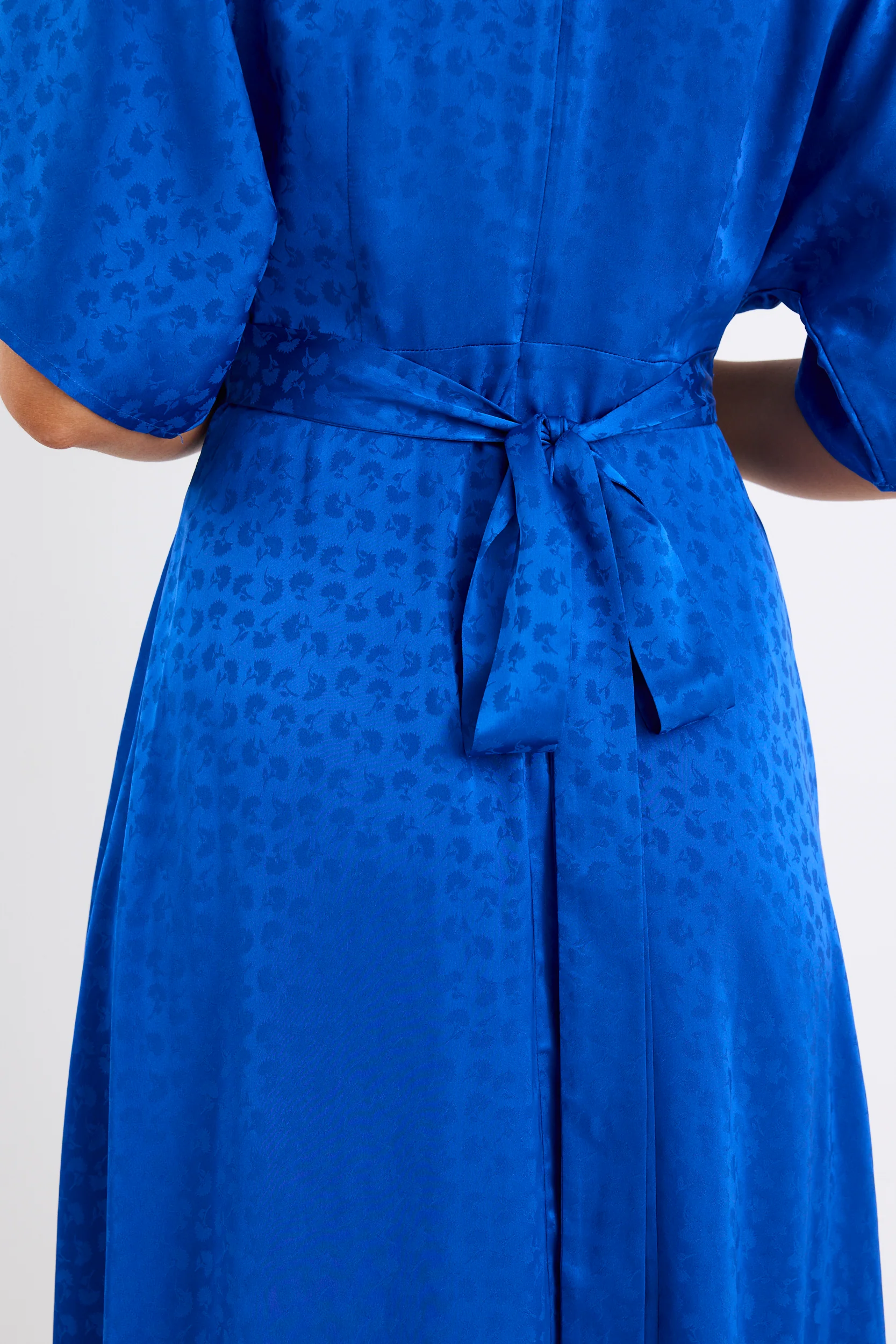 Picasso Electric Blue Satin Jacquard SS Kimono Midi Dress - Image 6