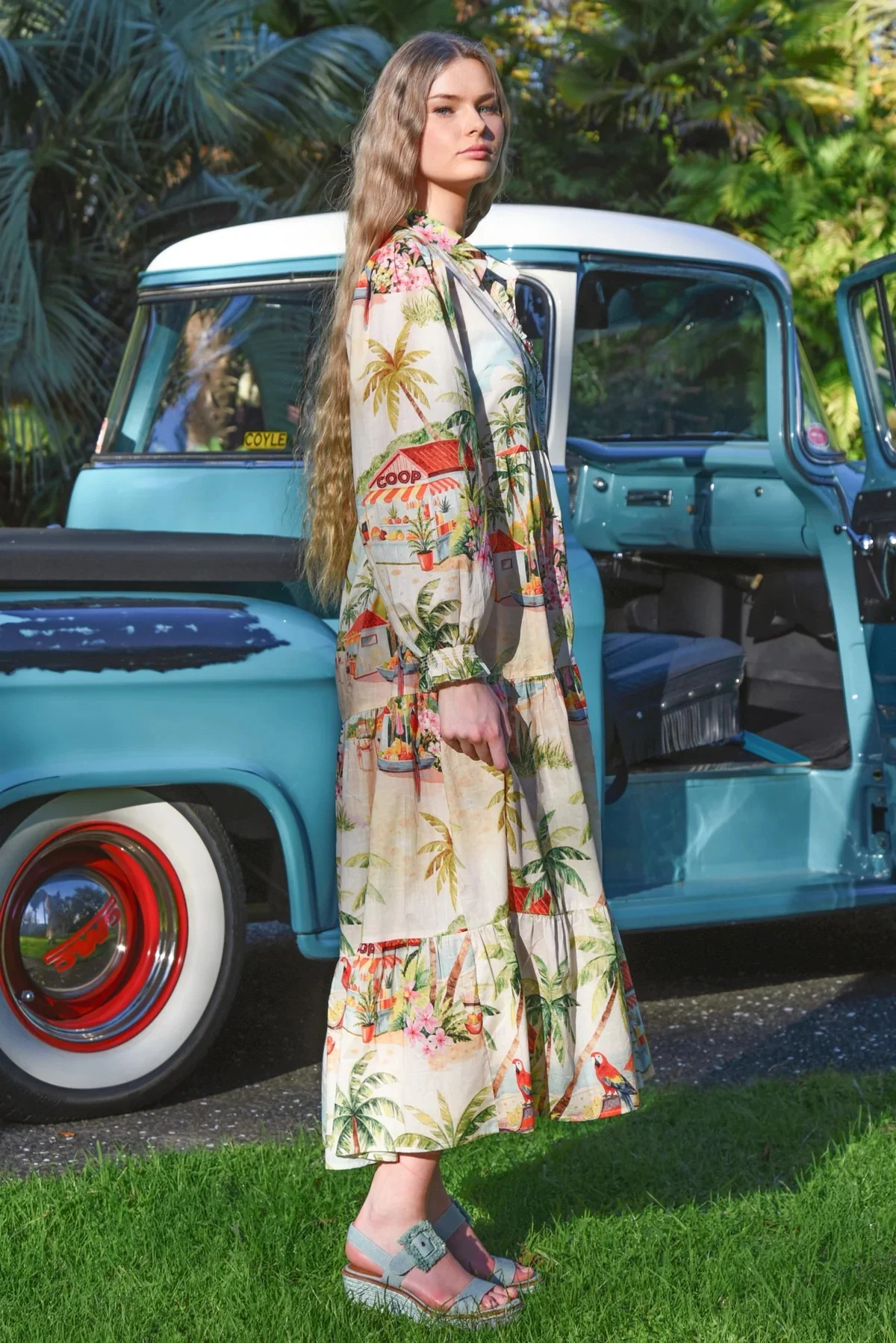 Picot-A-Boo Palm Beach Natural LS Maxi Dress - Image 3