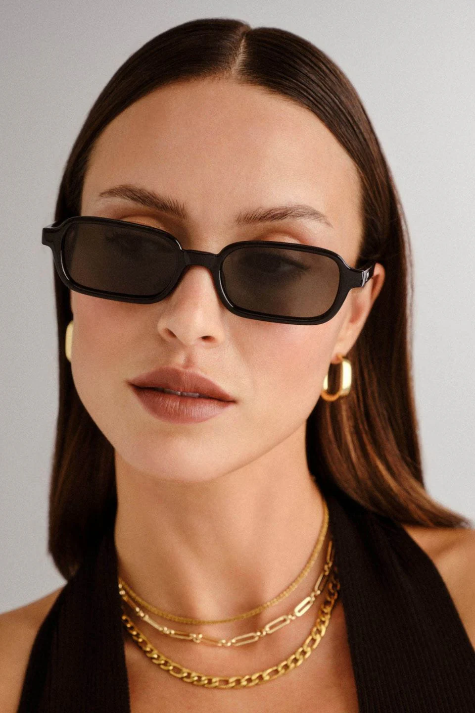 Pilferer Black Narrow Rectangular Khaki Lens Sunglasses