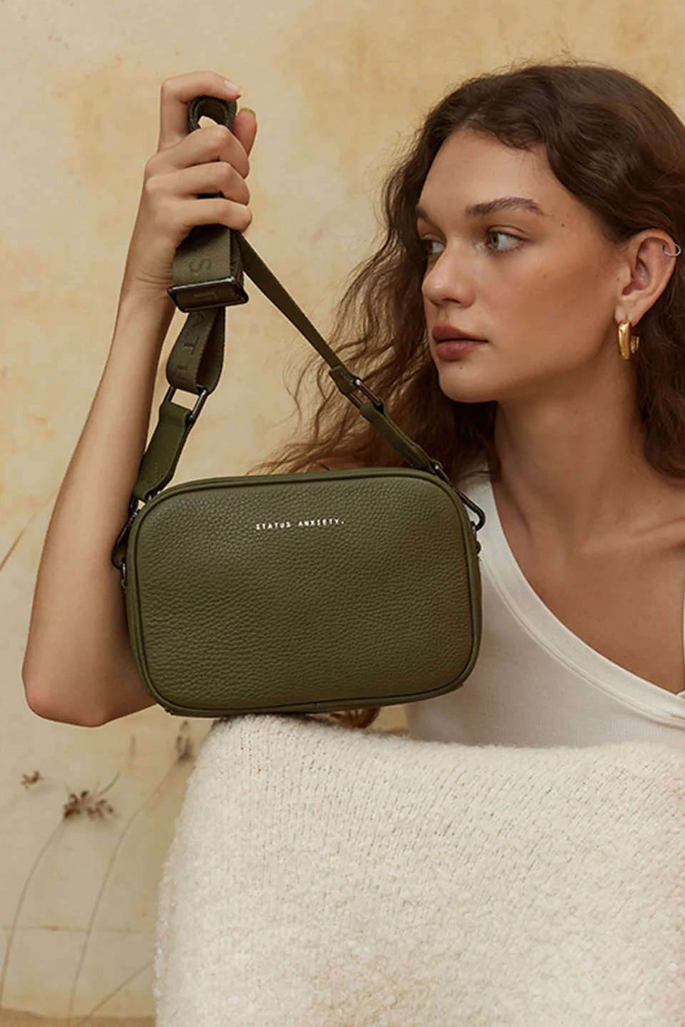 Plunder Khaki Crossbody Bag Webbed Strap - Image 3