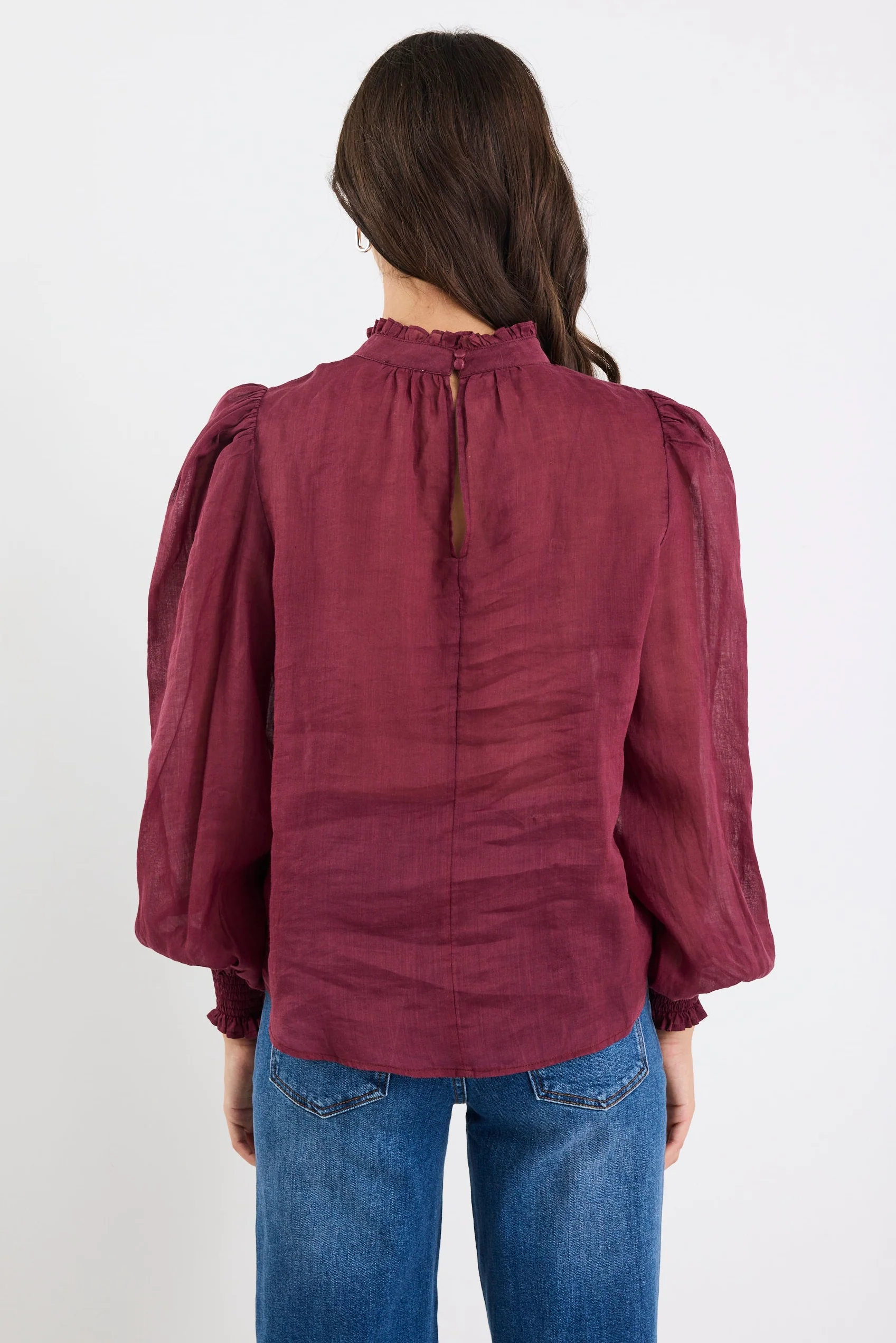 Poet Burgundy Plum Sheer Long Sleeve High Neck Top - Image 5