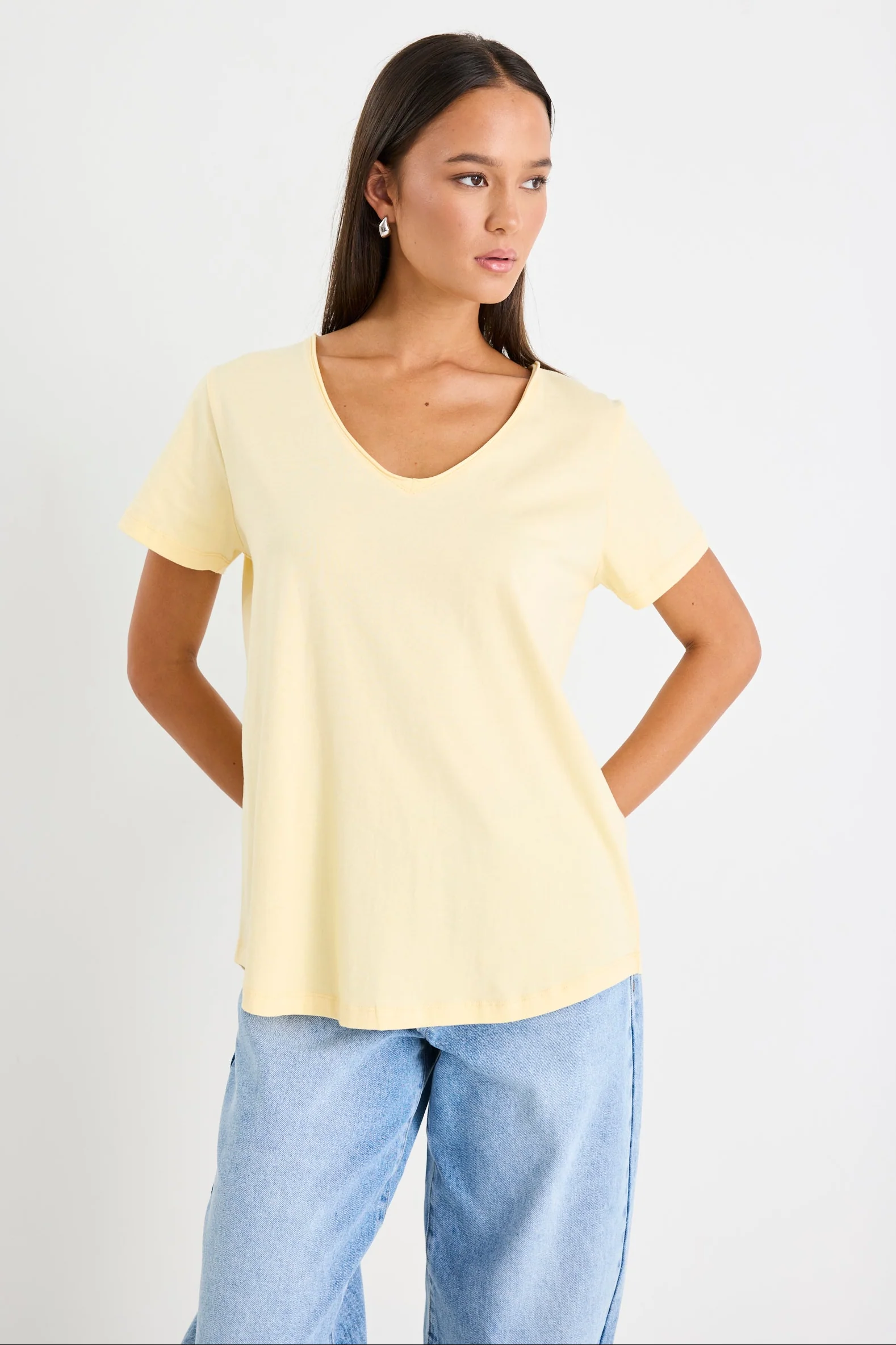 Poetry Butter V Neck Short Sleeved Tee