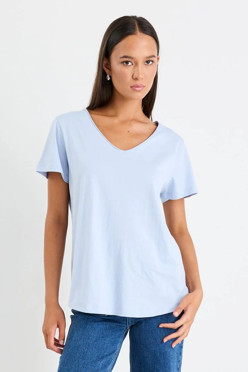 Poetry Ice Blue V Neck Short Sleeved Tee