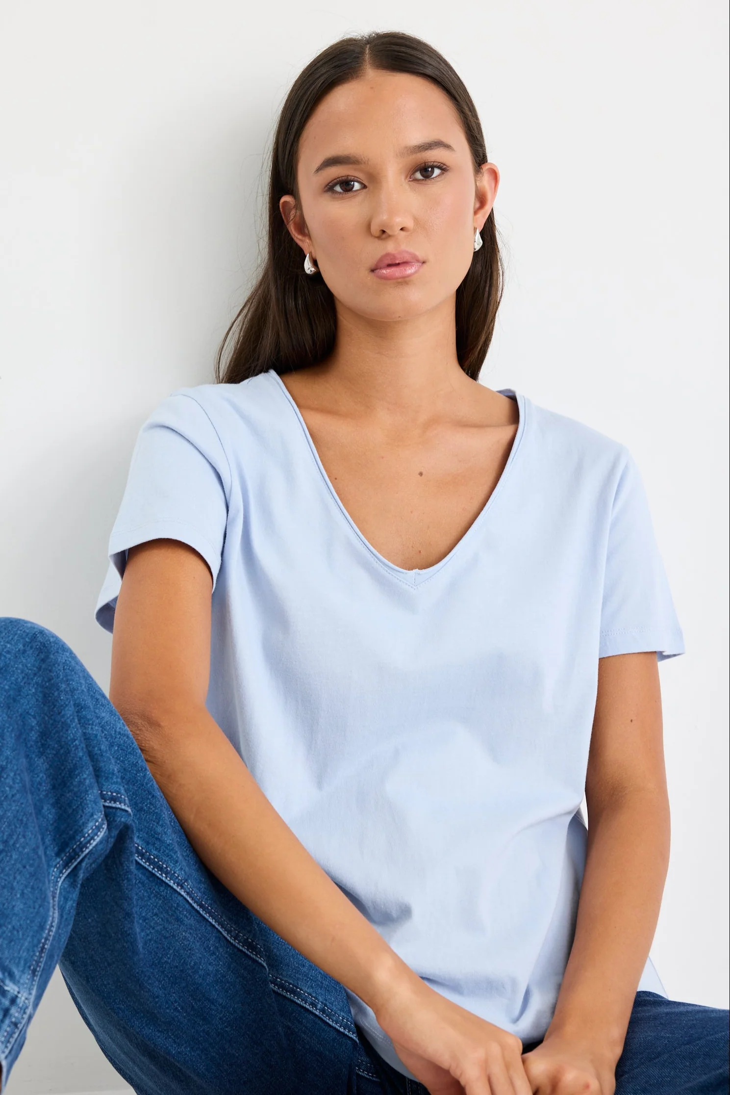 Poetry Ice Blue V Neck Short Sleeved Tee - Image 2
