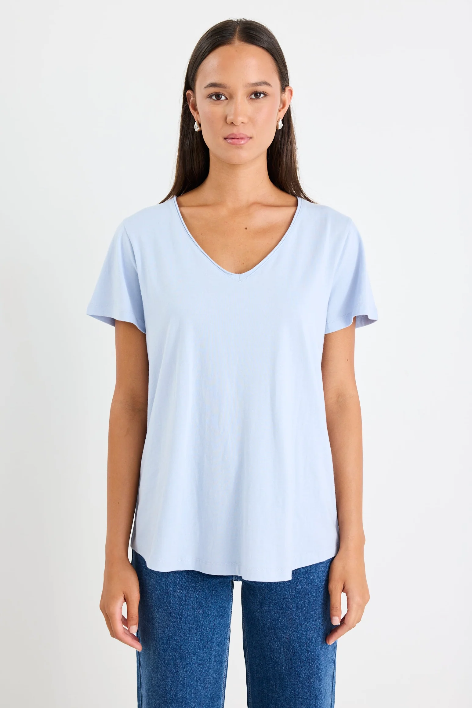 Poetry Ice Blue V Neck Short Sleeved Tee - Image 3